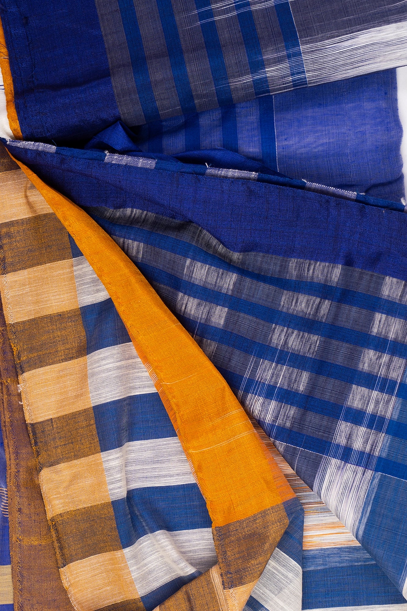 Handloom White & Blue Kota Khadi Silk Saree