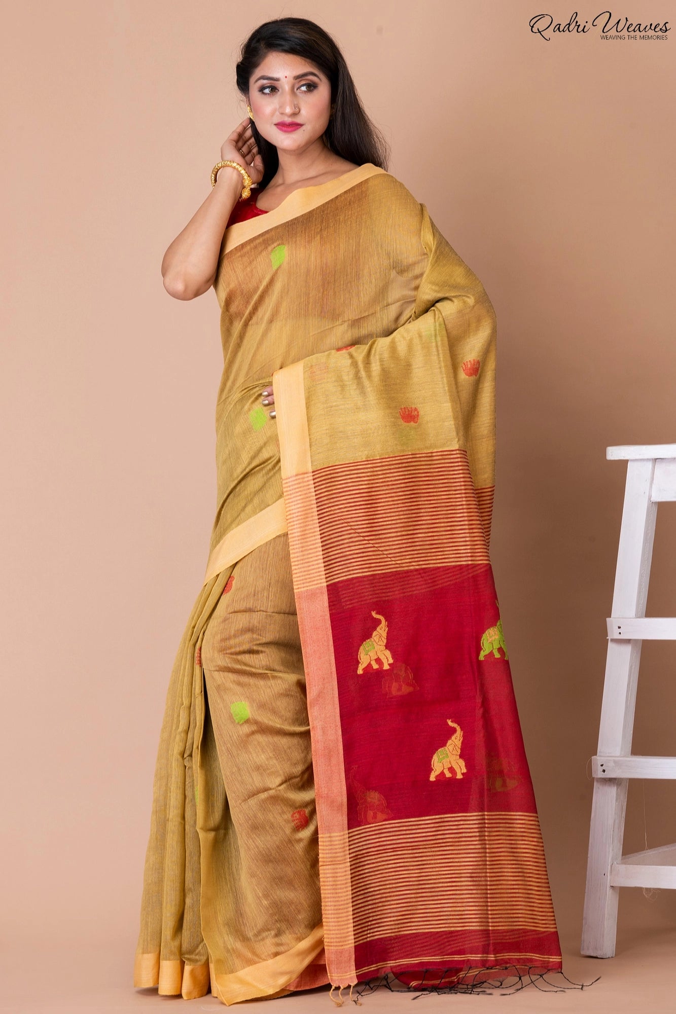 Handloom Golden & Red Kota Silk x Acrylic Cotton Saree