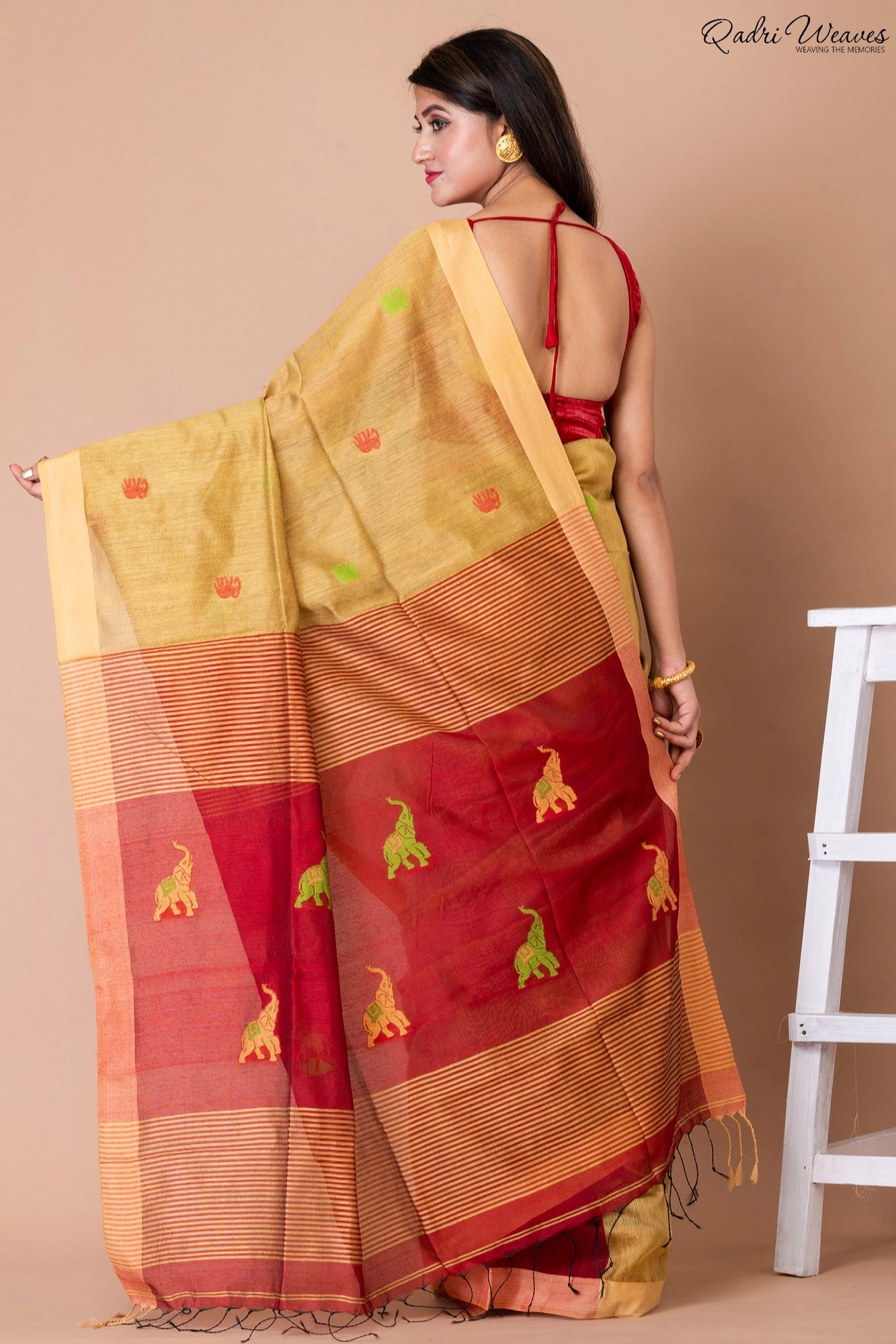 Handloom Golden & Red Kota Silk x Acrylic Cotton Saree