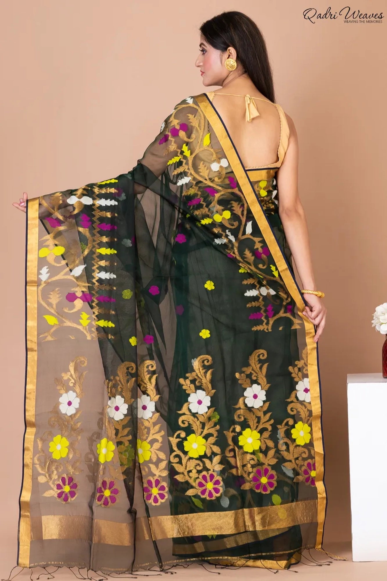 Handloom Olive Green Kota Silk Saree