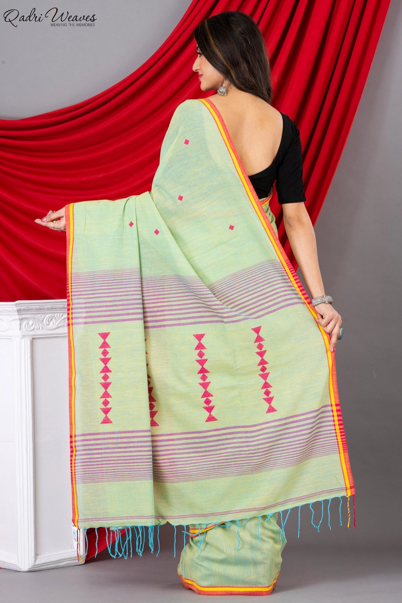 Handloom Tea Green Premium Khadi Cotton Saree