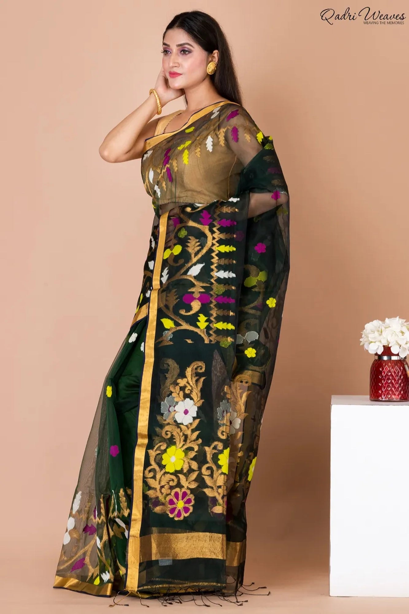 Handloom Olive Green Kota Silk Saree