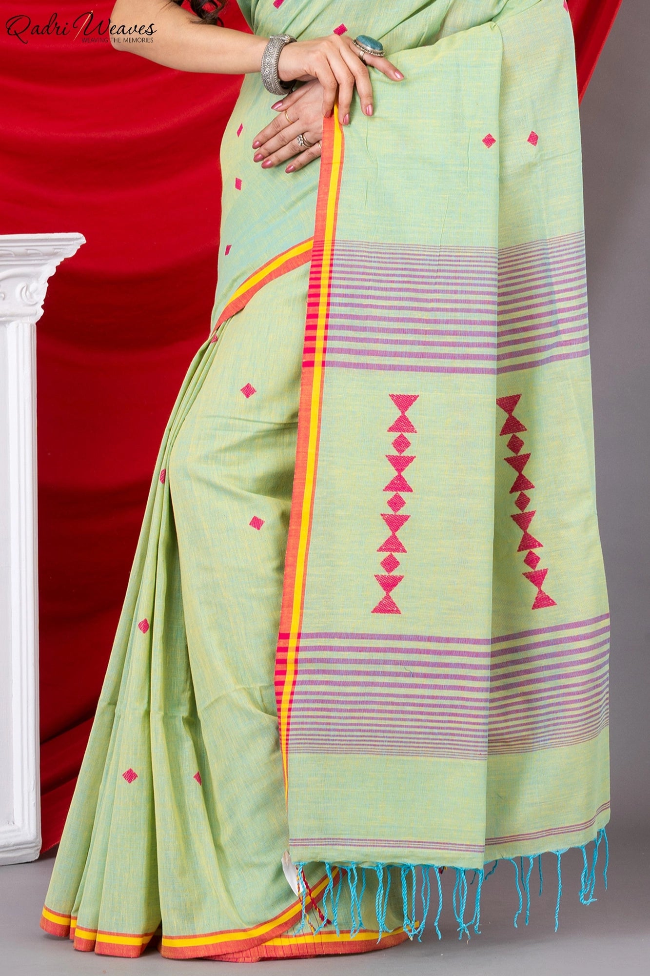 Handloom Tea Green Premium Khadi Cotton Saree