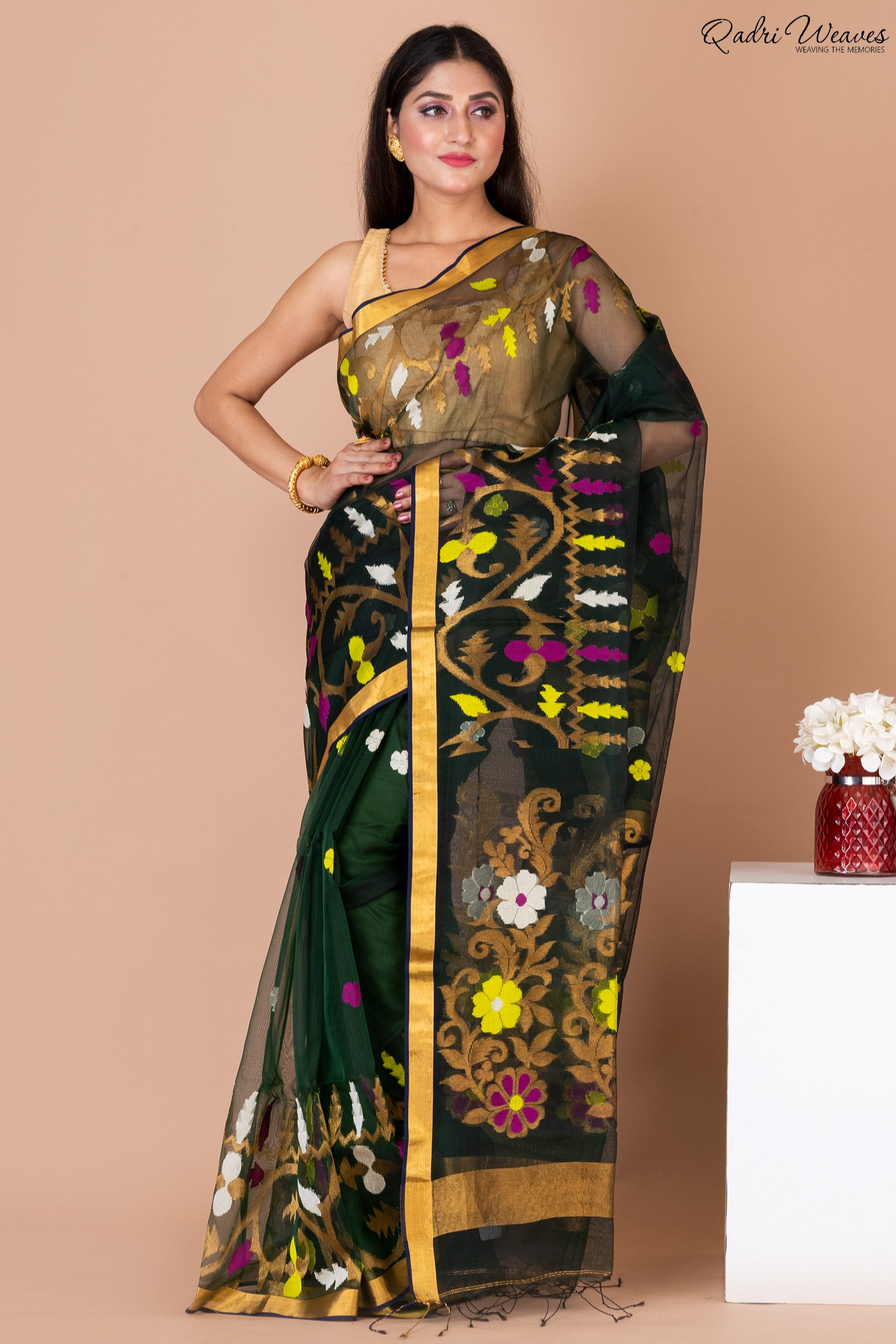 Handloom Olive Green Kota Silk Saree