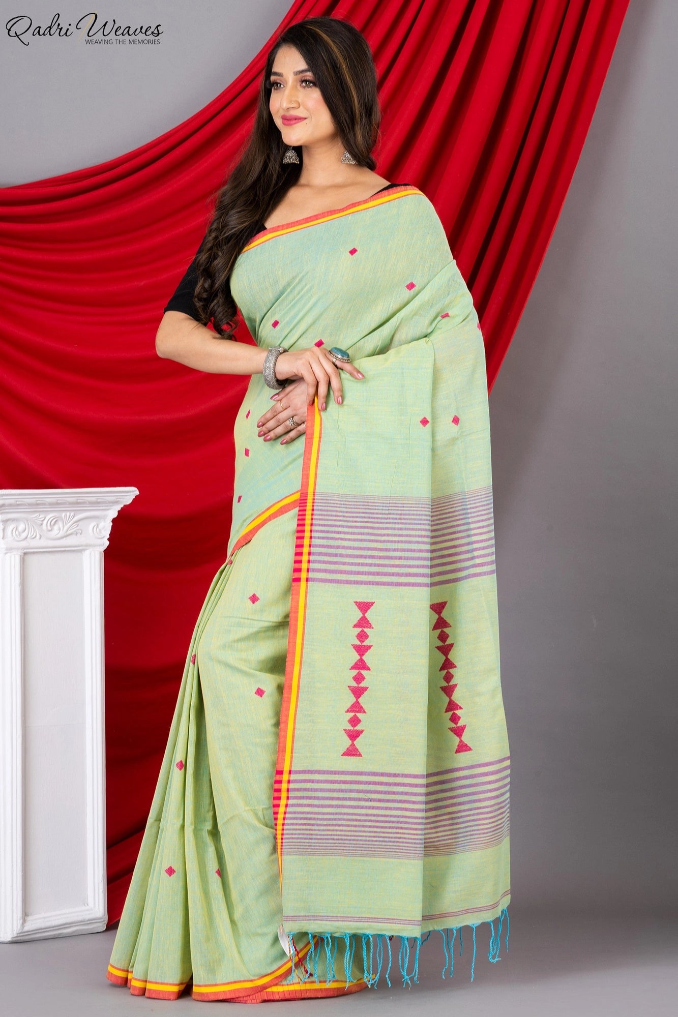 Handloom Tea Green Premium Khadi Cotton Saree