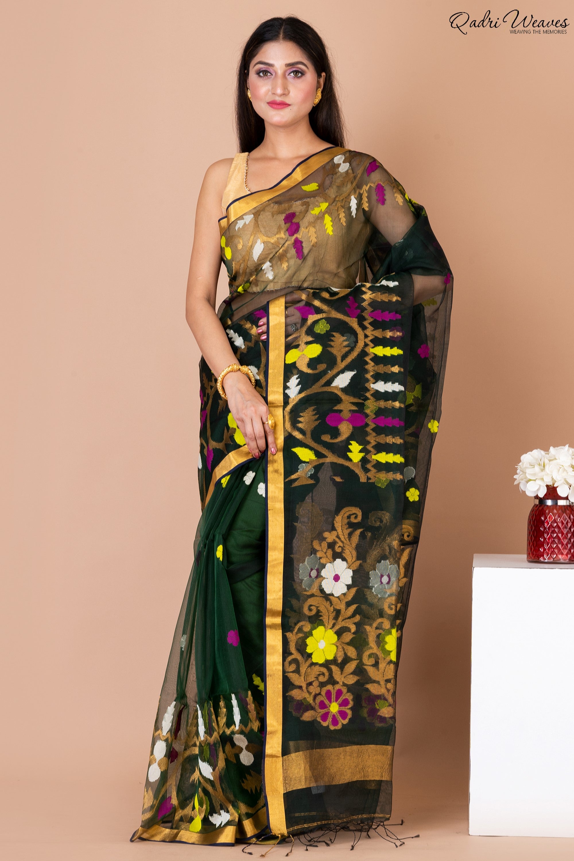 Handloom Olive Green Kota Silk Saree