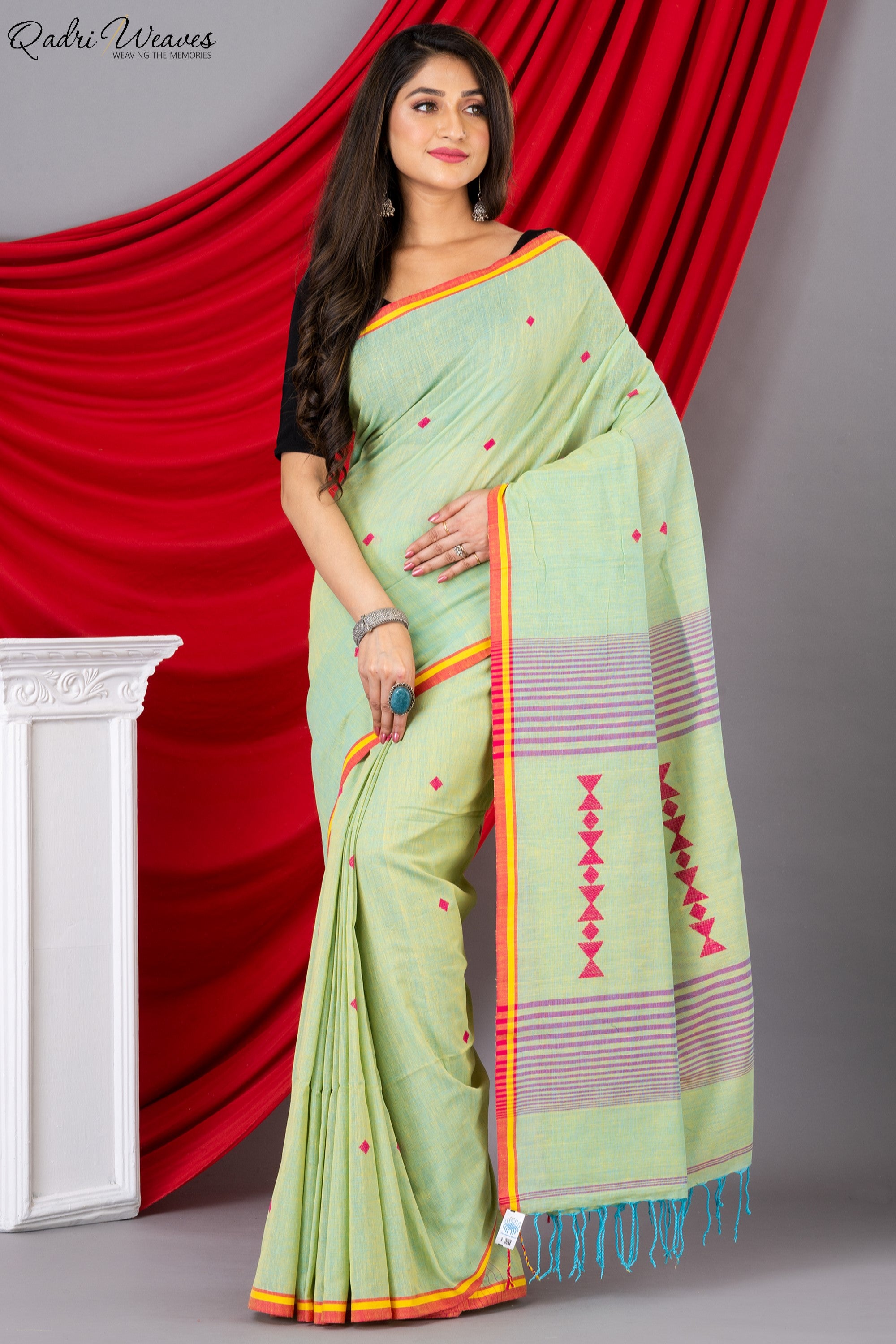 Handloom Tea Green Premium Khadi Cotton Saree