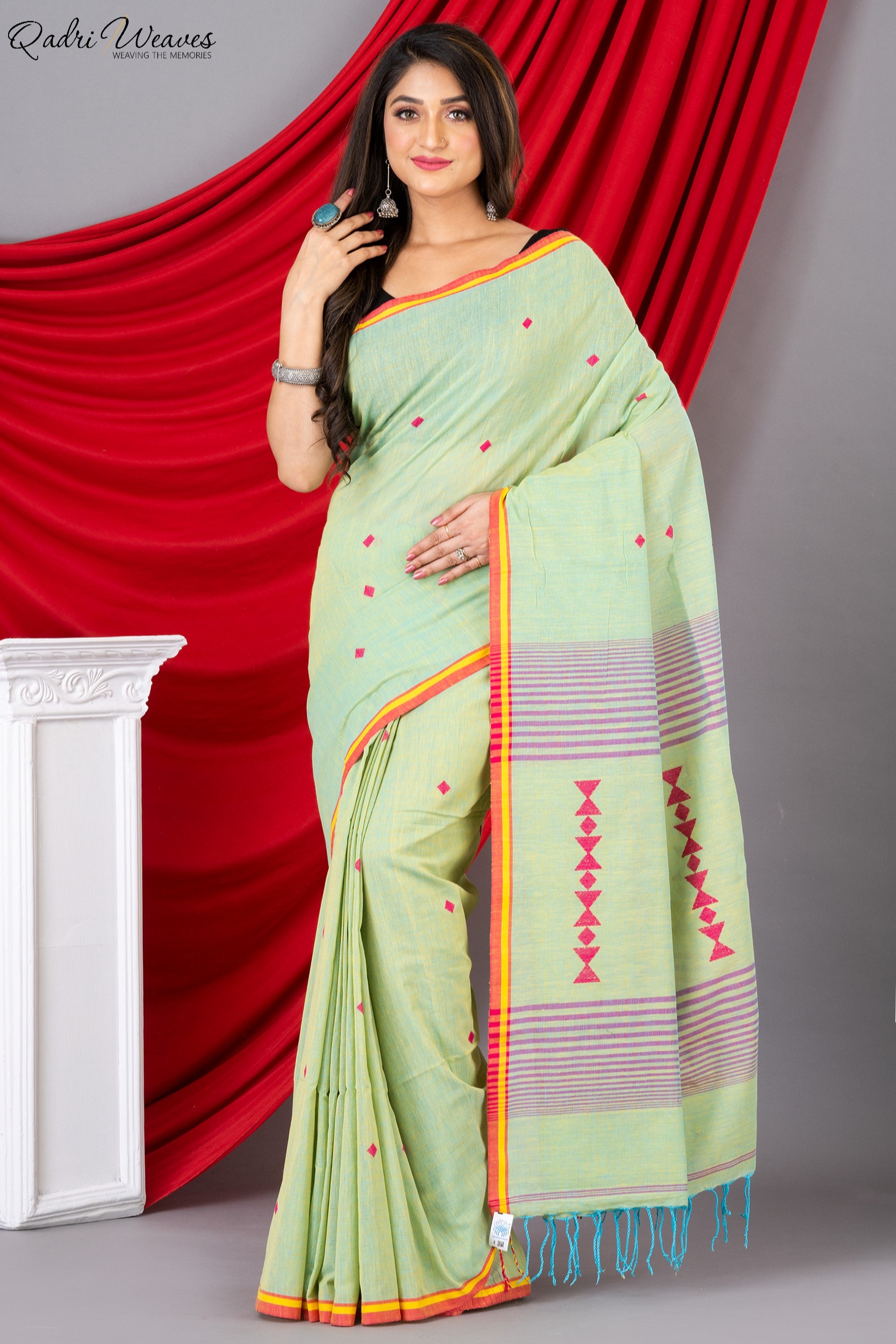 Handloom Tea Green Premium Khadi Cotton Saree