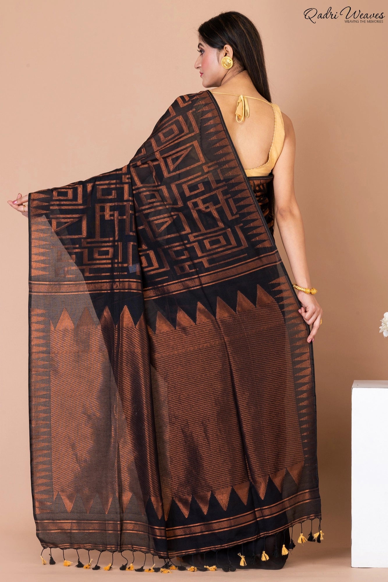 Handloom Black Pure Cotton Saree with Zari Work