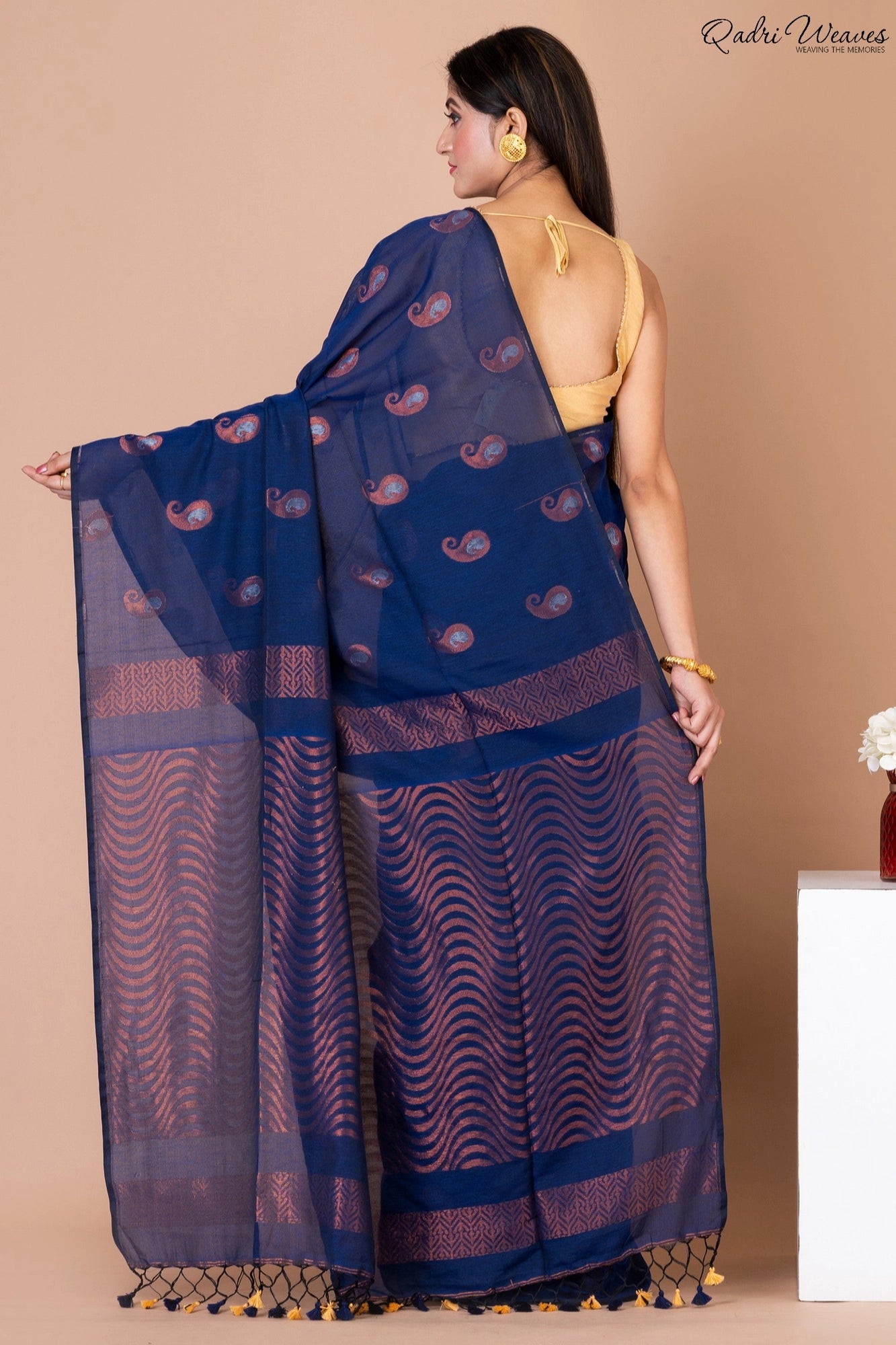 Handloom Blue Copper Pure Cotton Saree