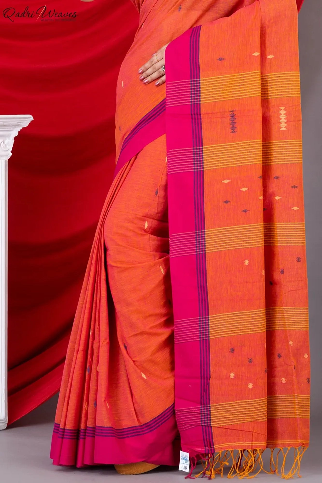 Handloom Aerospace Orange Premium Khadi Cotton Saree