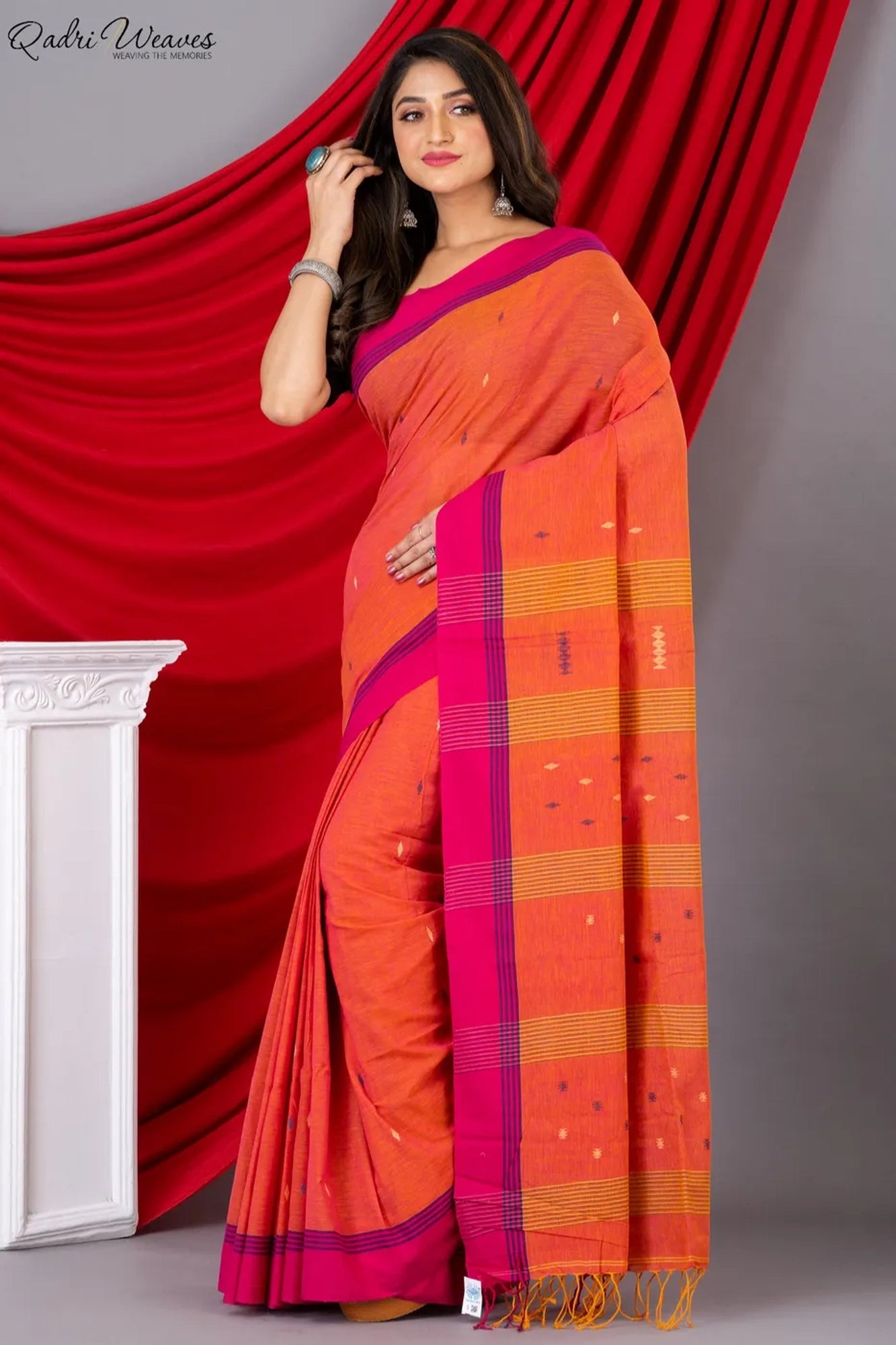 Handloom Aerospace Orange Premium Khadi Cotton Saree