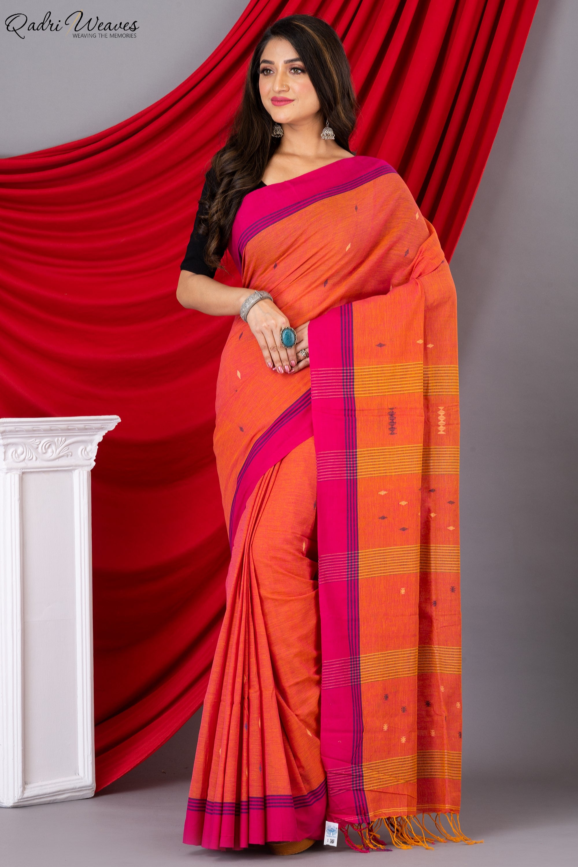 Handloom Aerospace Orange Premium Khadi Cotton Saree