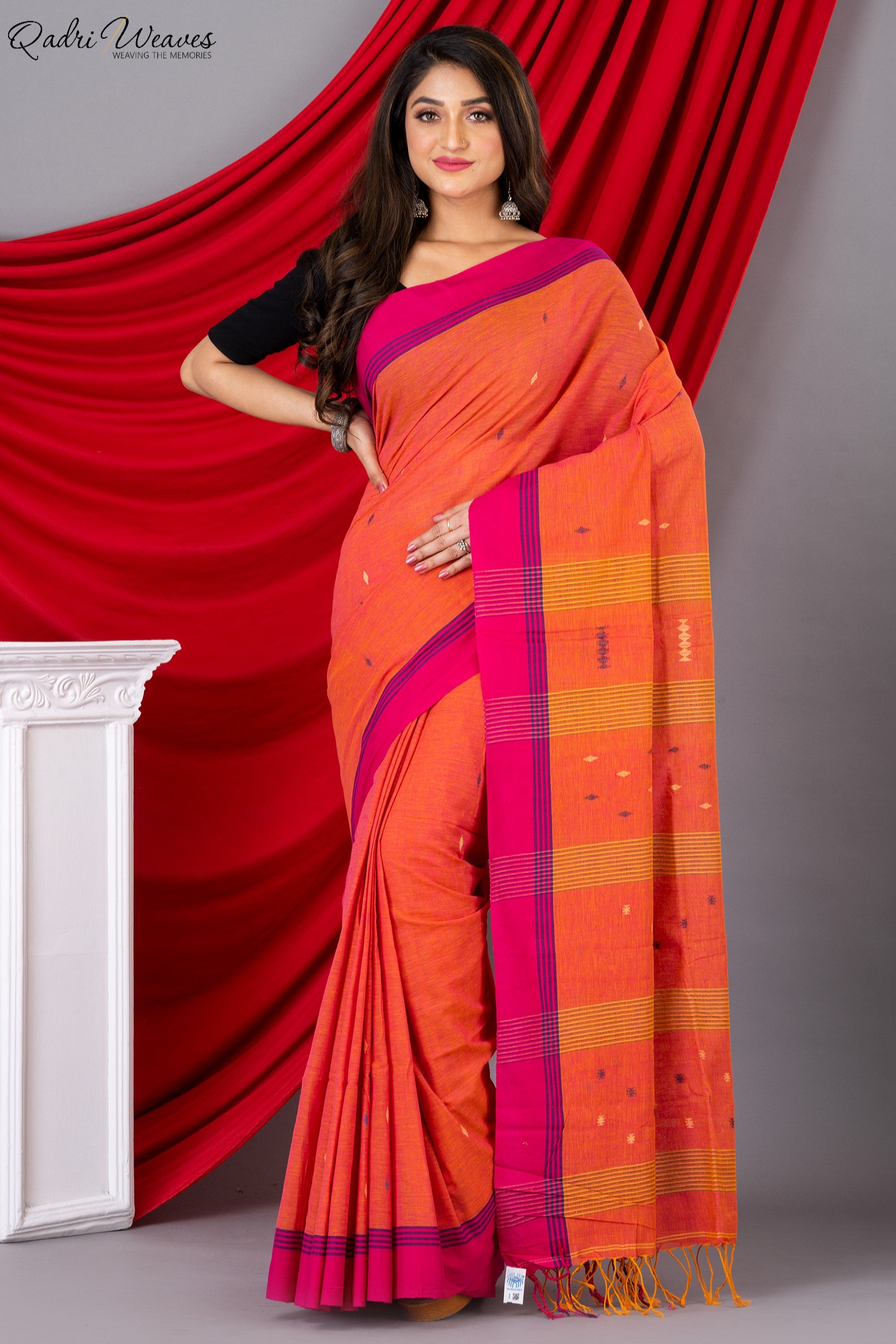 Handloom Aerospace Orange Premium Khadi Cotton Saree