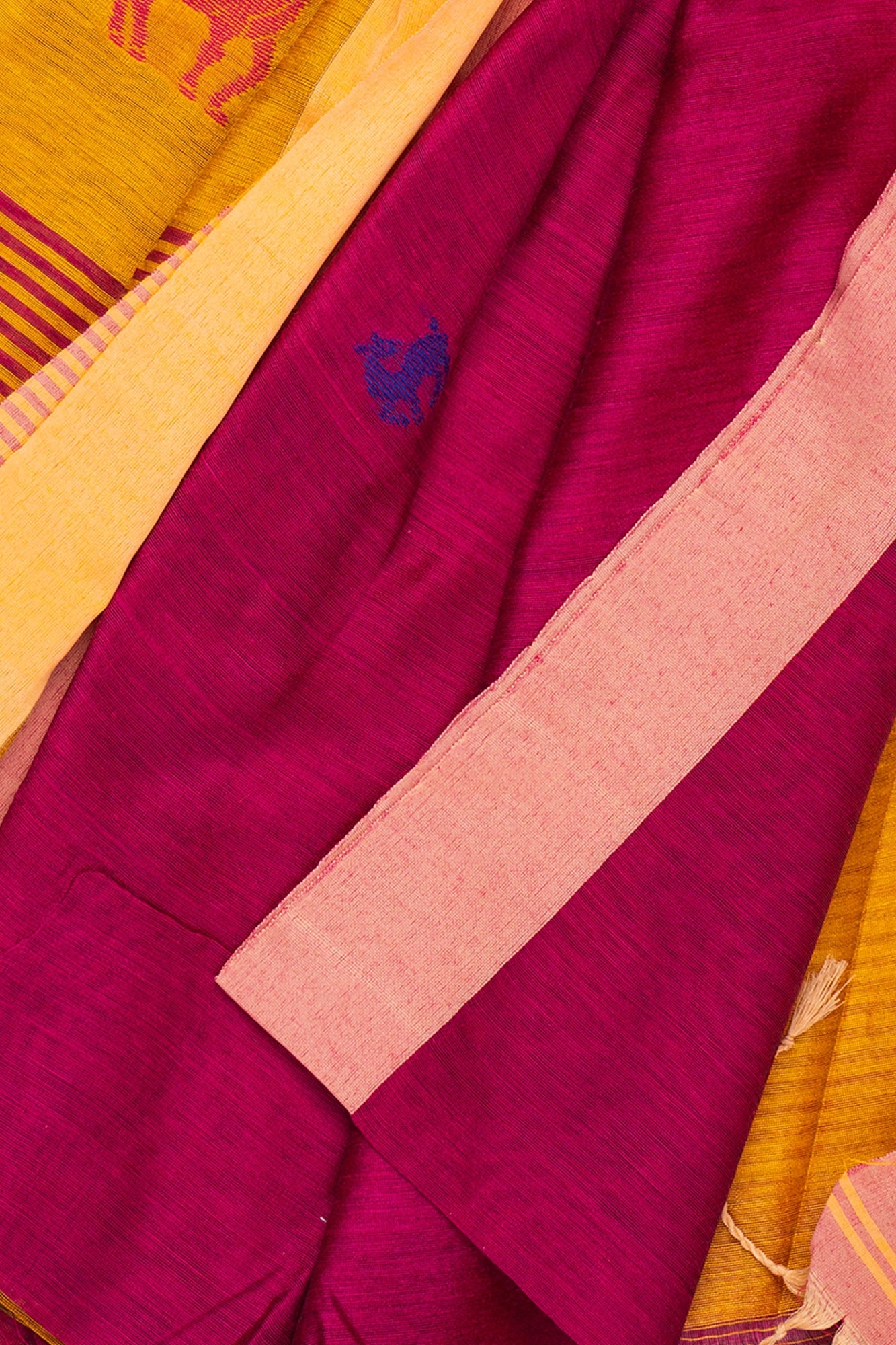 Handloom Ruby Pink Kota Silk x Acrylic Cotton Saree