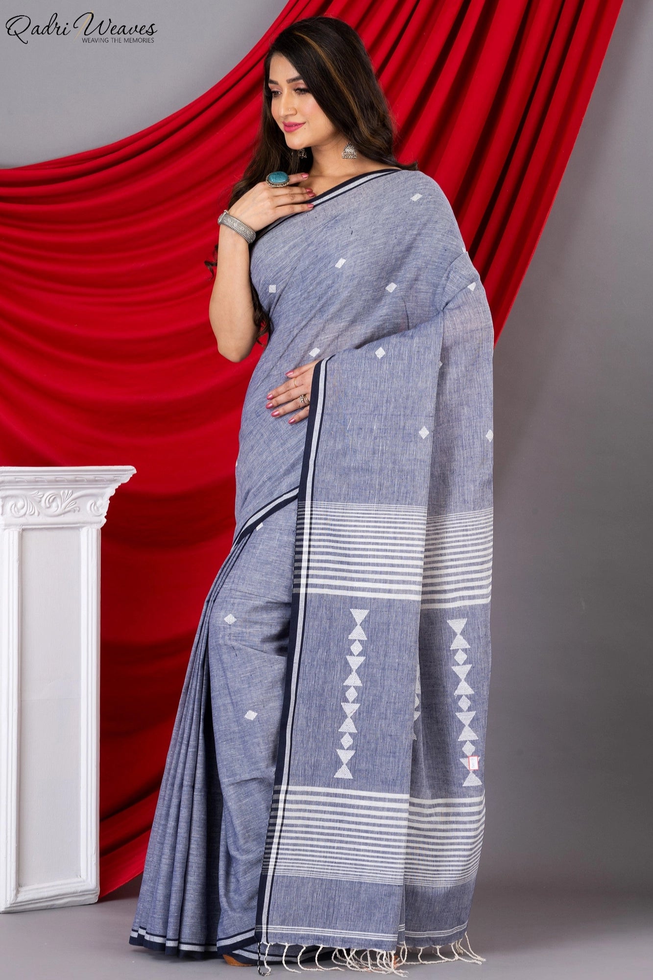 Handloom Grey Premium Khadi Cotton Saree