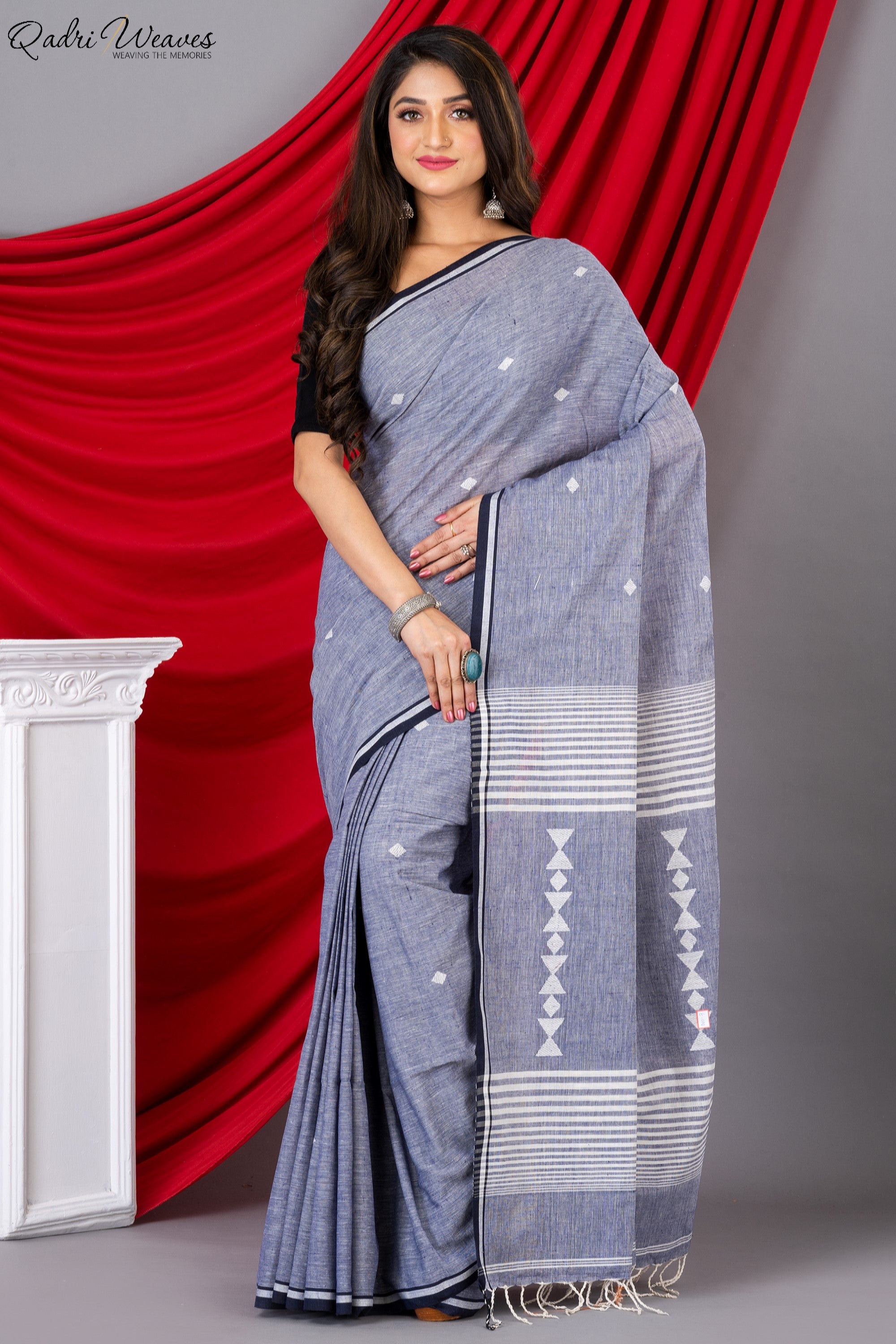 Handloom Grey Premium Khadi Cotton Saree