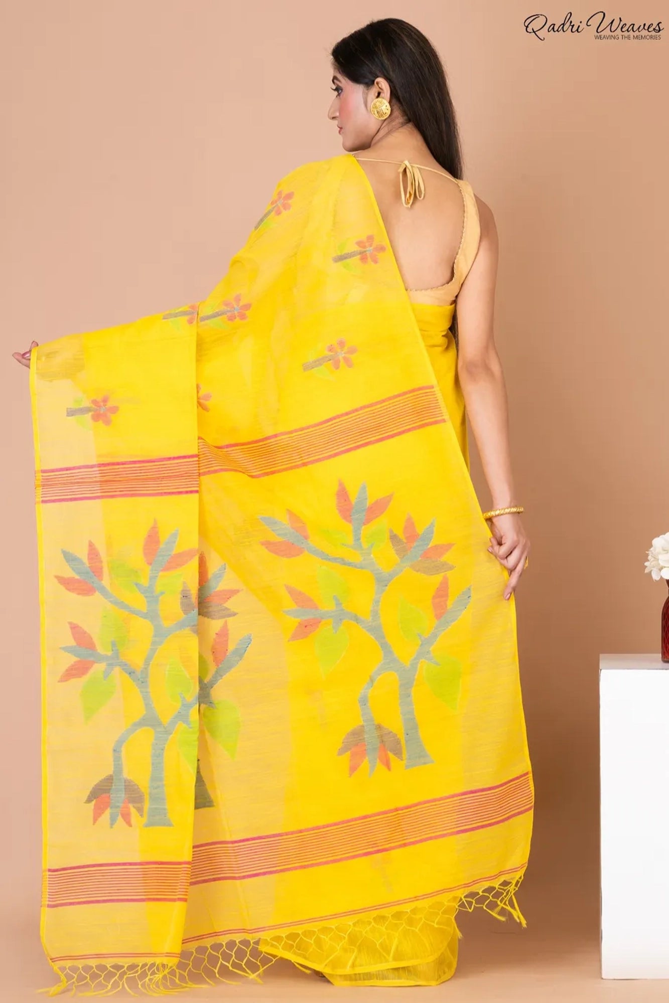 Handloom Yellow Khadi Silk Jamdani Saree