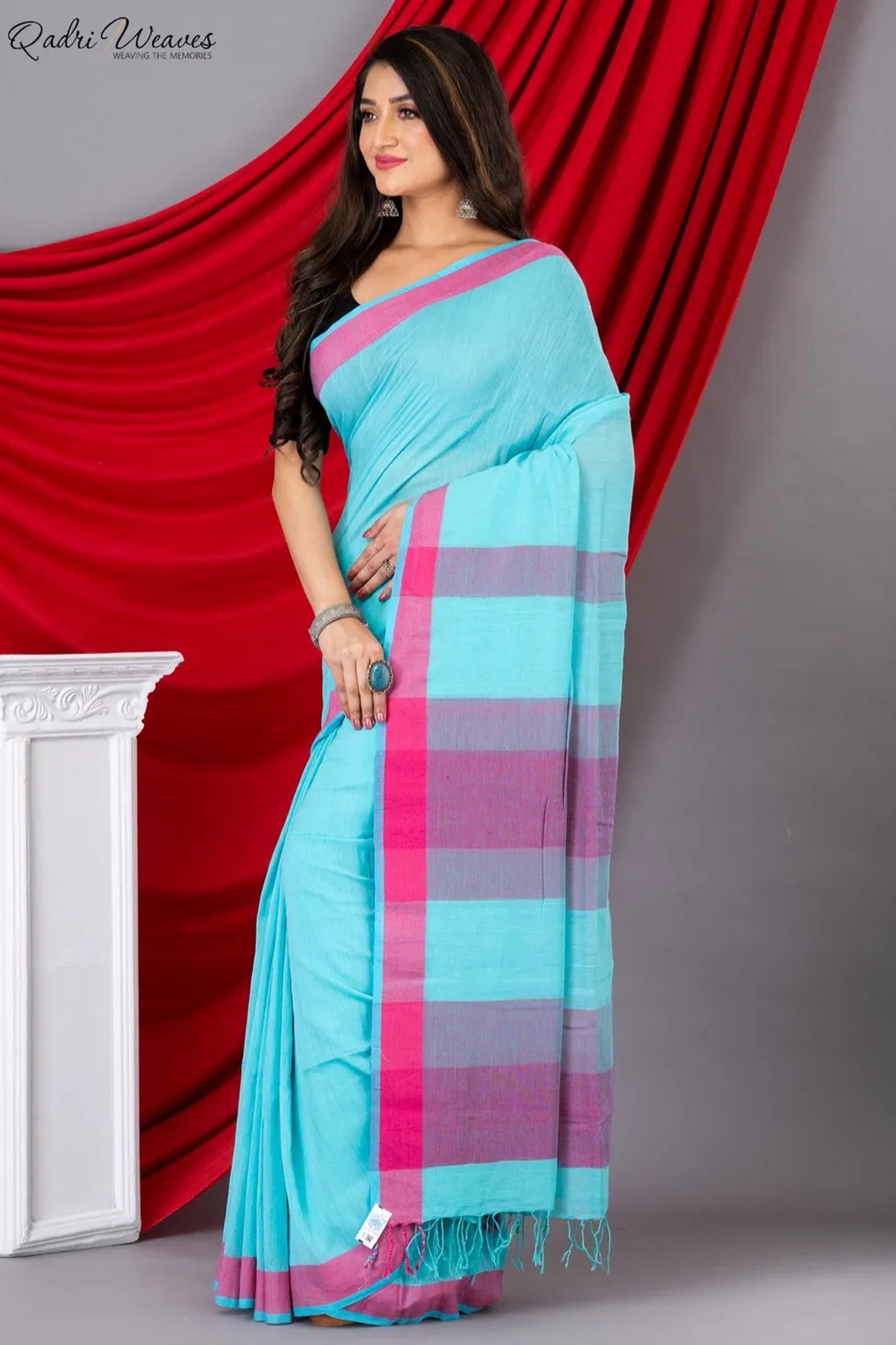 Handloom Electric Blue Premium Mulmul Khadi Cotton Saree