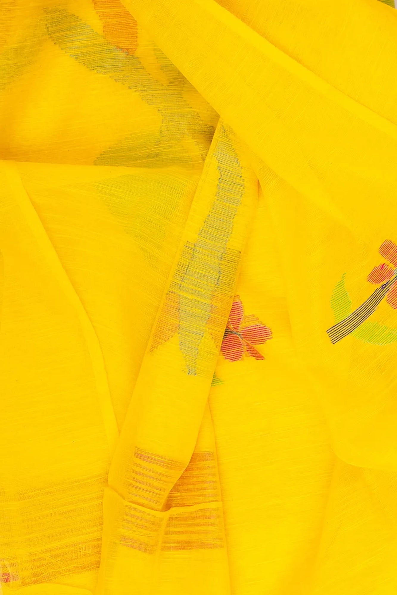 Handloom Yellow Khadi Silk Jamdani Saree