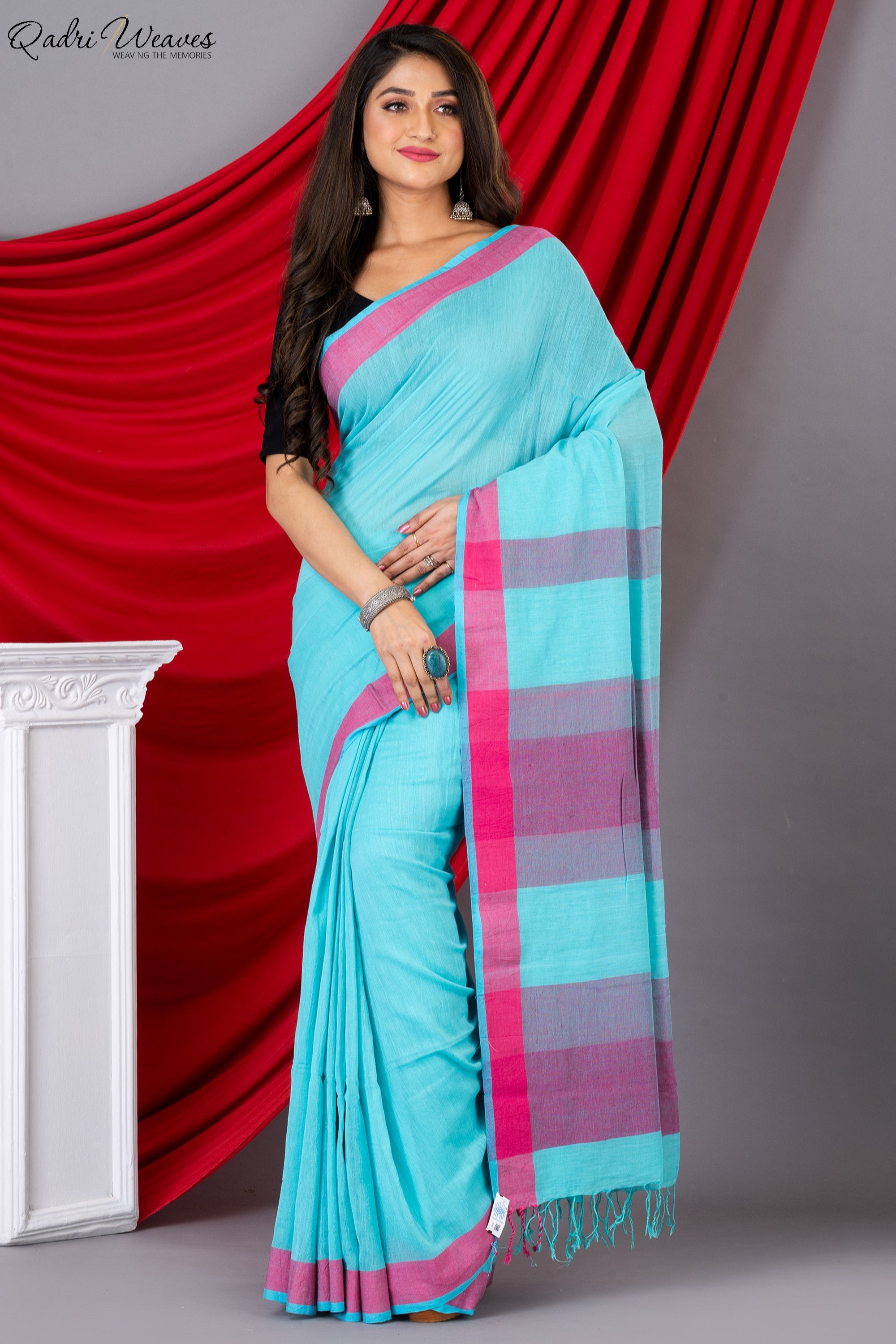 Handloom Electric Blue Premium Mulmul Khadi Cotton Saree