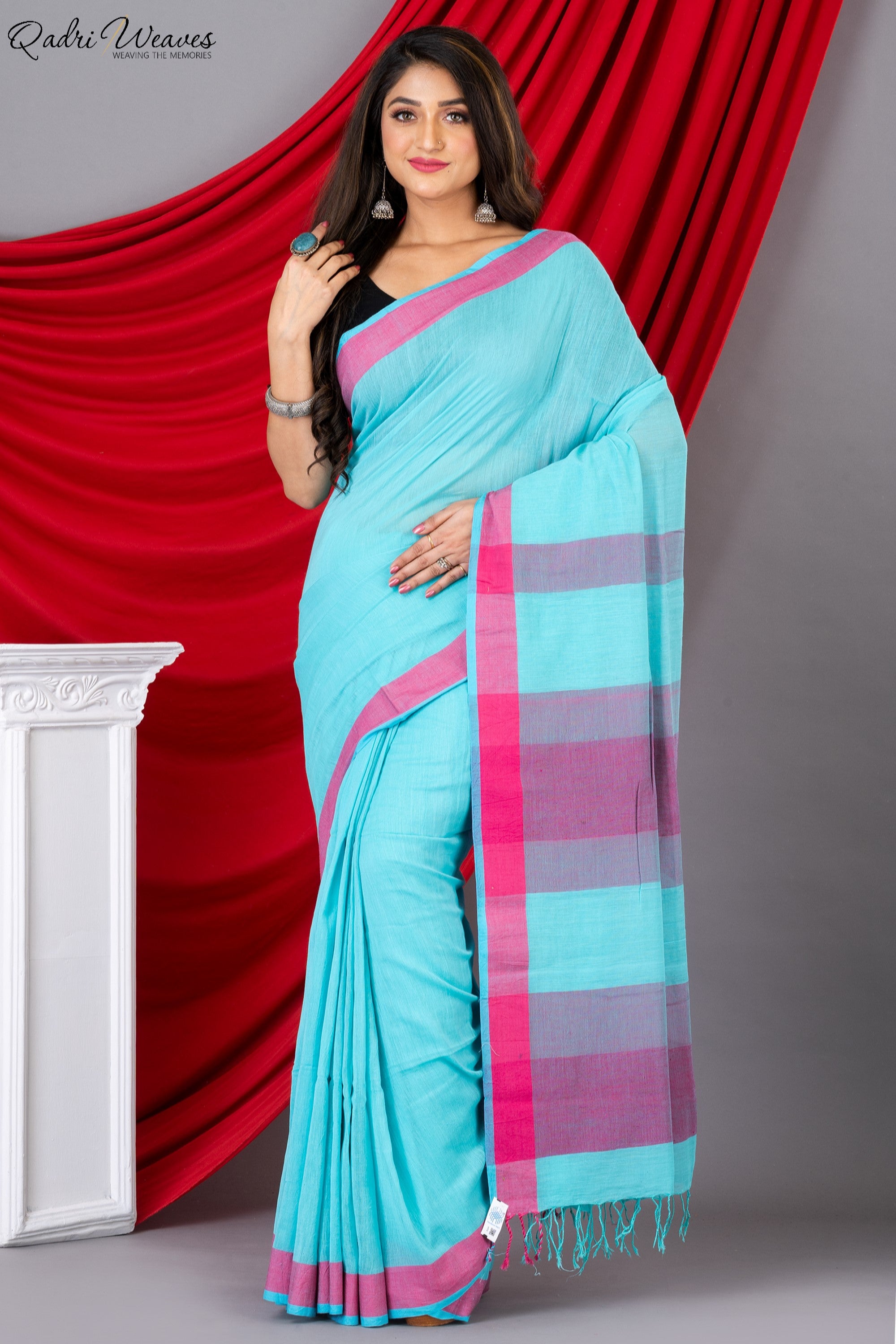 Handloom Electric Blue Premium Mulmul Khadi Cotton Saree