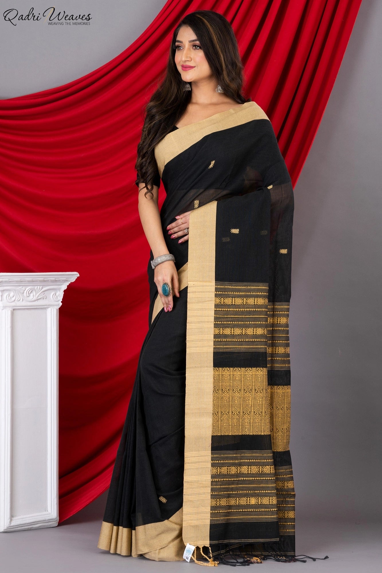 Handloom Blackish Khadi Cotton Tangail Saree