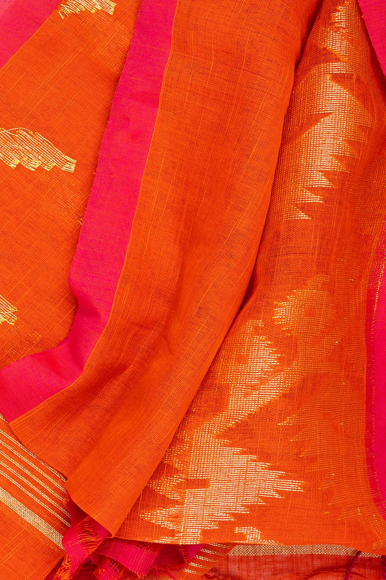 Handloom Tiger Orange Pure Linen Jamdani Saree