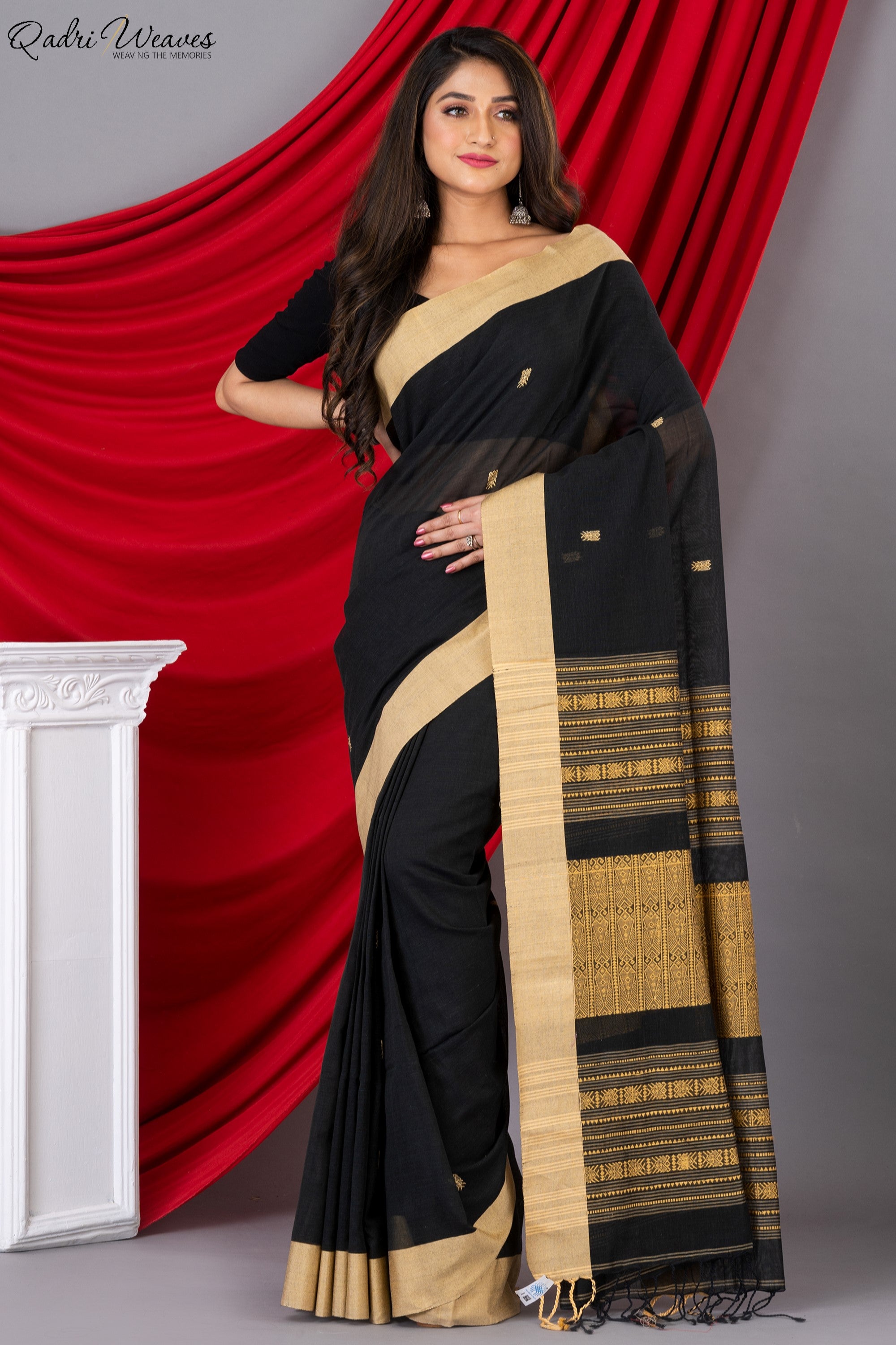 Handloom Blackish Khadi Cotton Tangail Saree