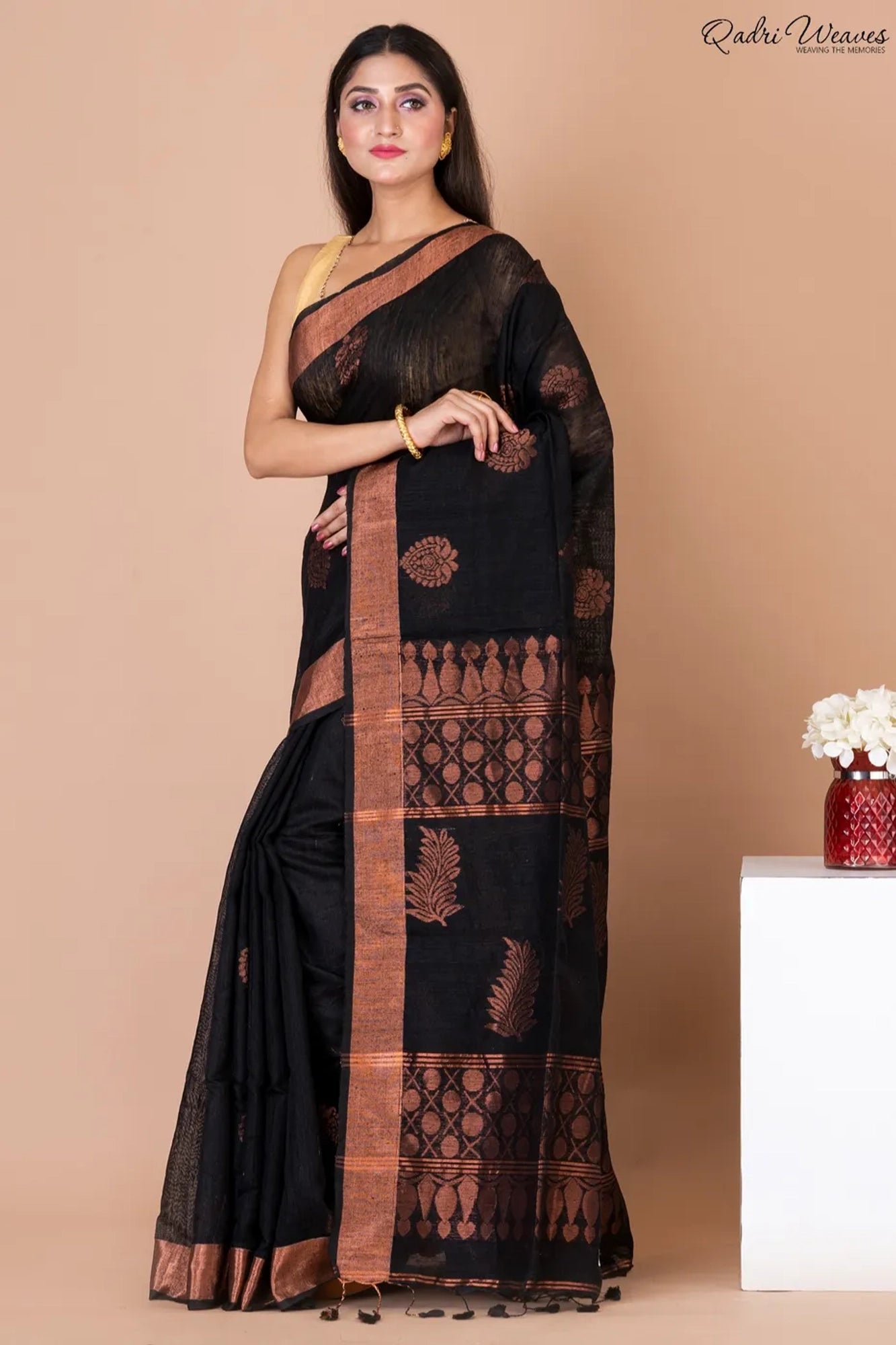 Handloom Black Matka Silk Saree with Zari Work