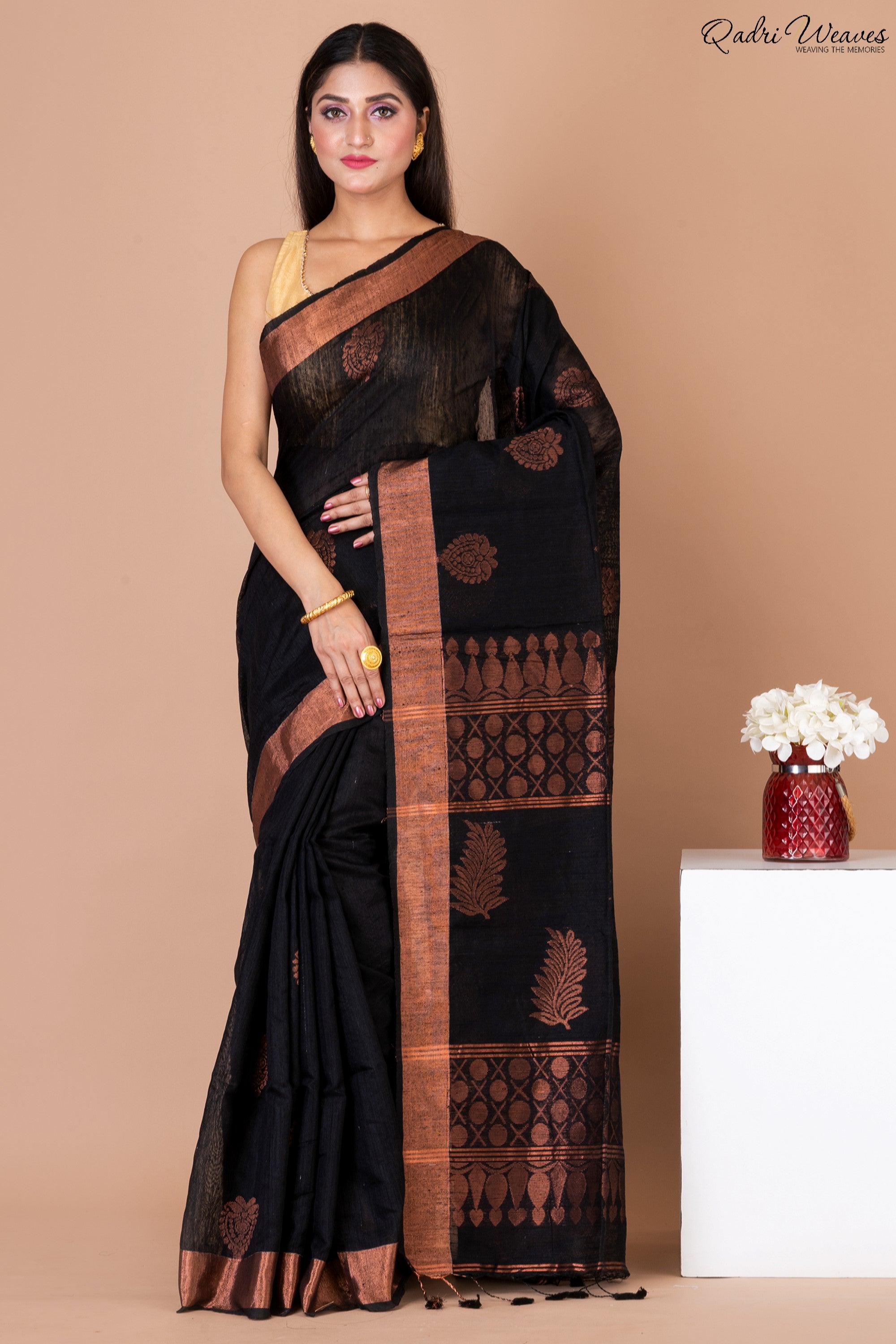 Handloom Black Matka Silk Saree with Zari Work