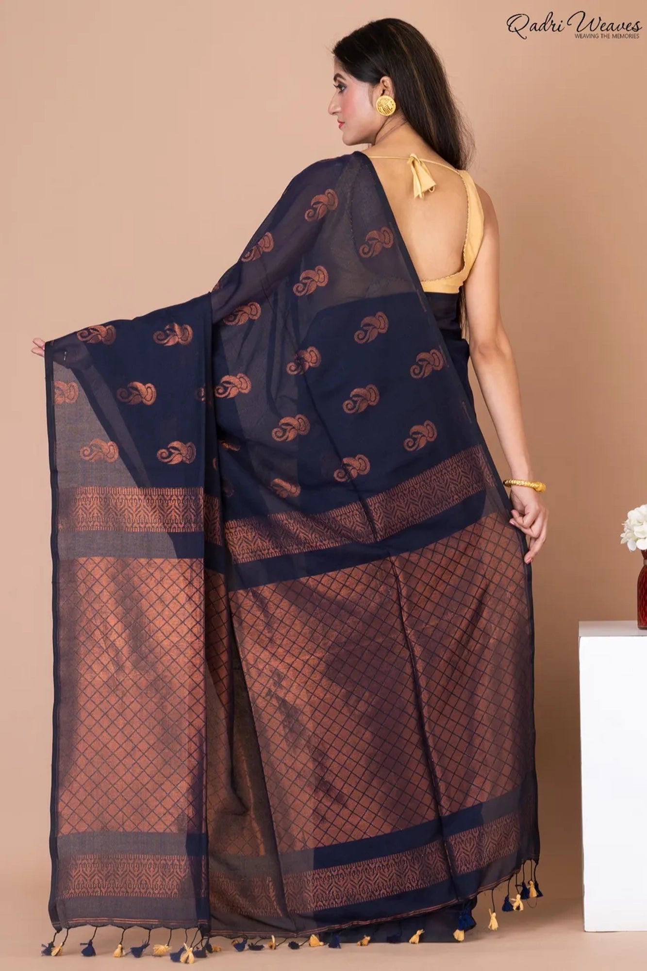 Handloom Persian Indigo Pure Cotton Zari Work Saree