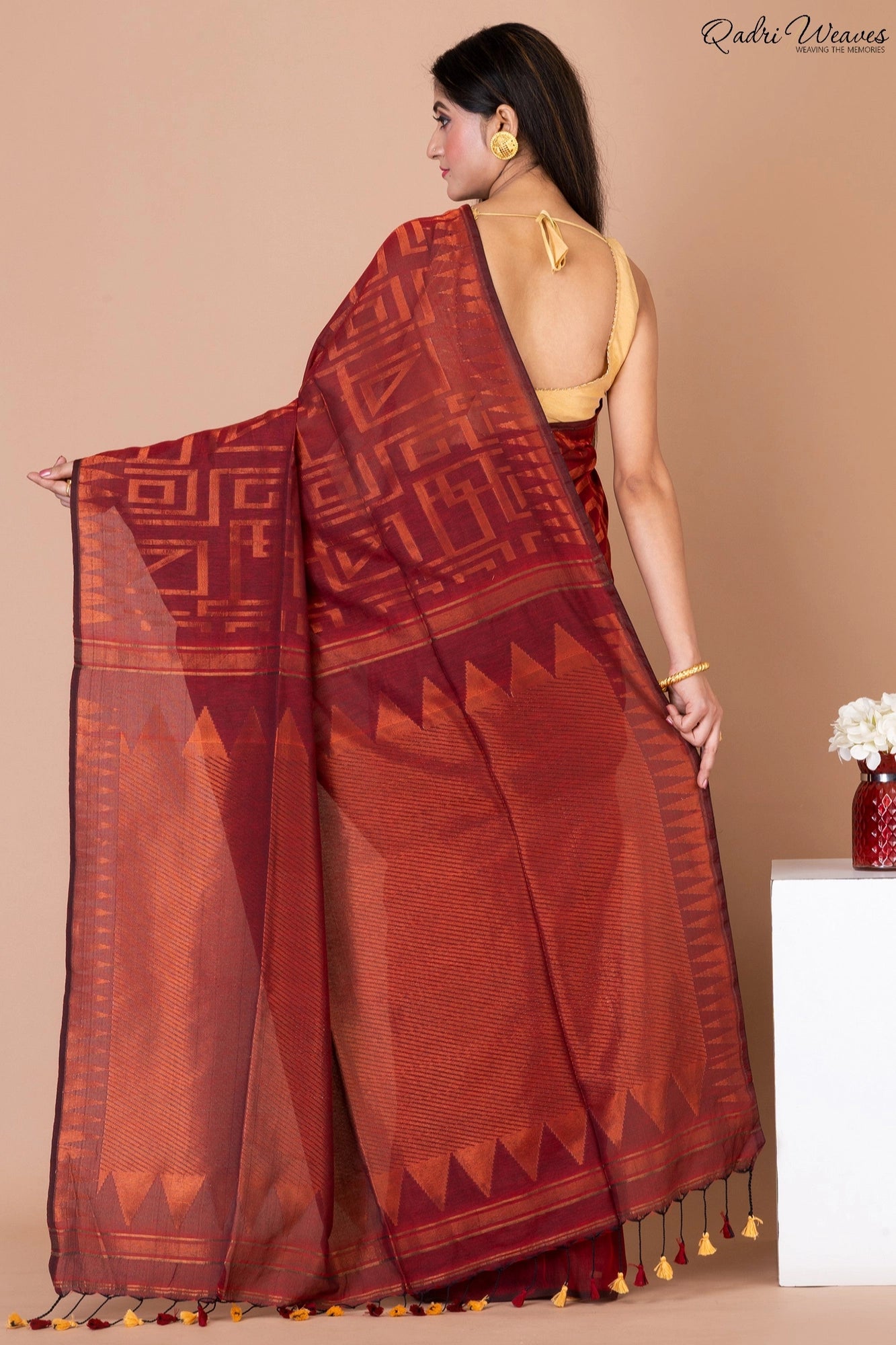 Handloom Red Pure Cotton Saree with Zari Work