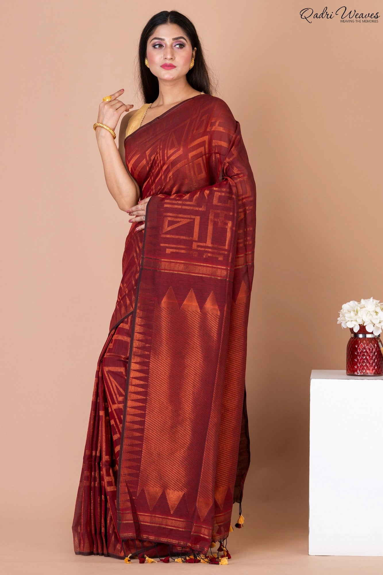 Handloom Red Pure Cotton Saree with Zari Work