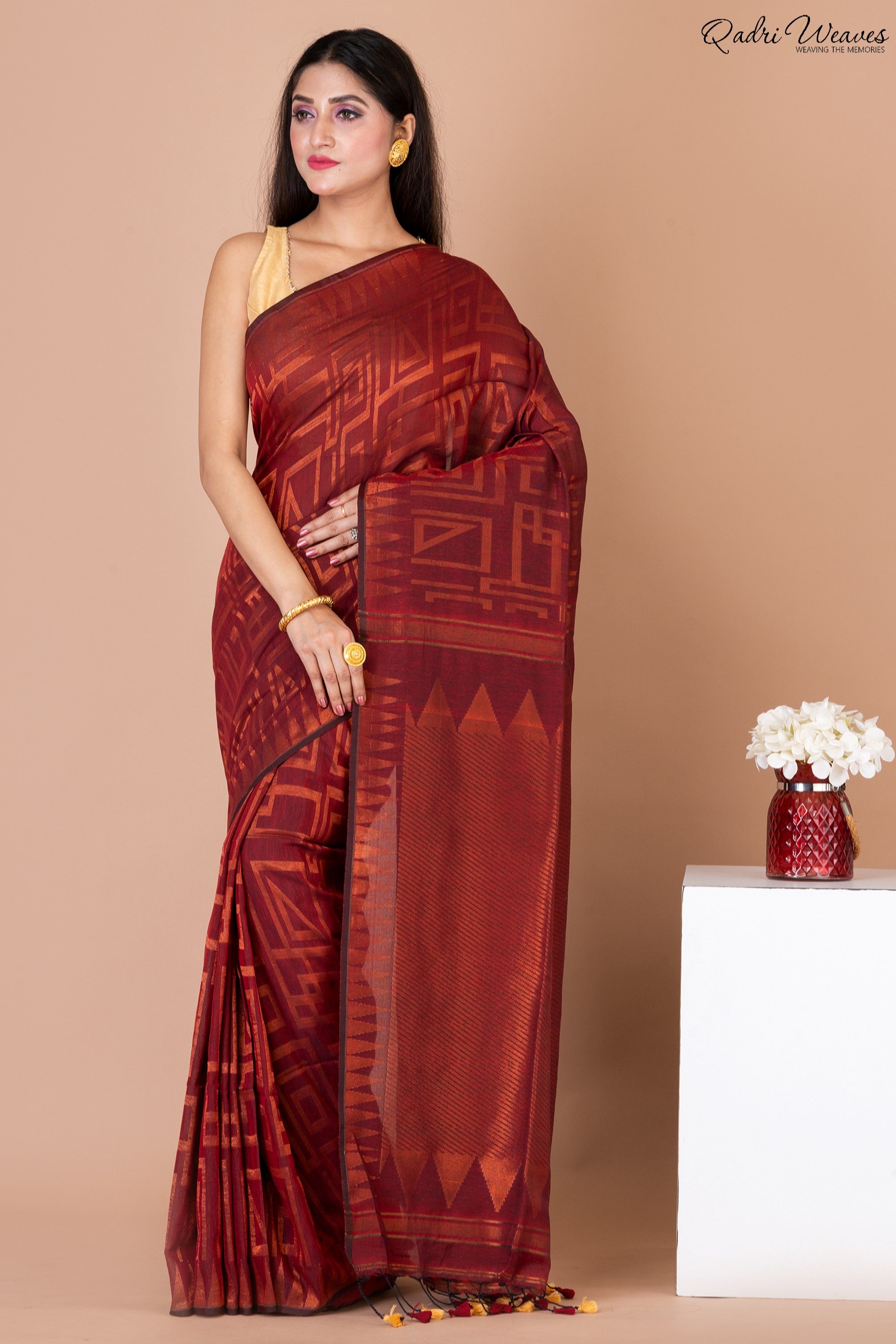 Handloom Red Pure Cotton Saree with Zari Work