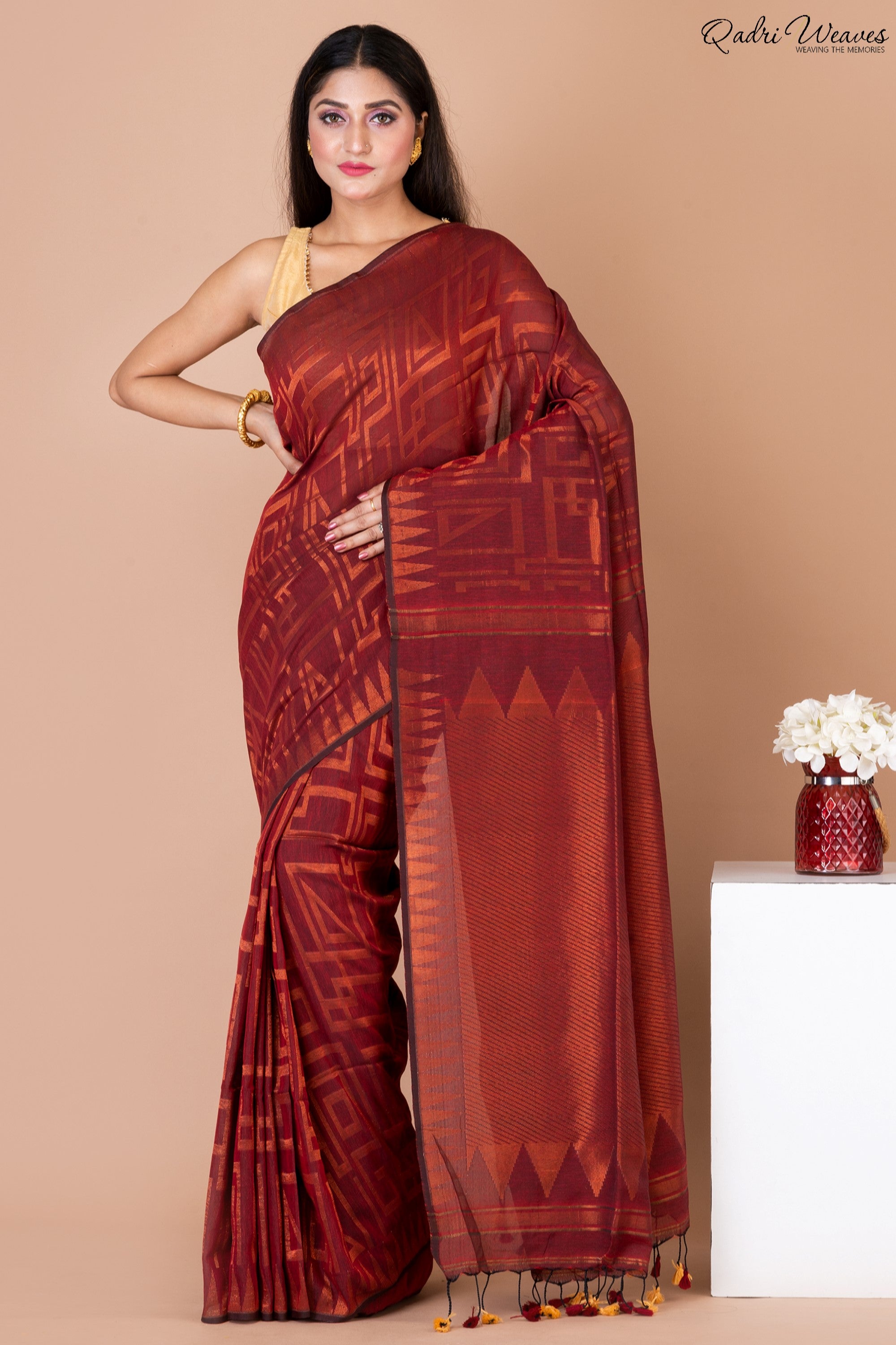 Handloom Red Pure Cotton Saree with Zari Work