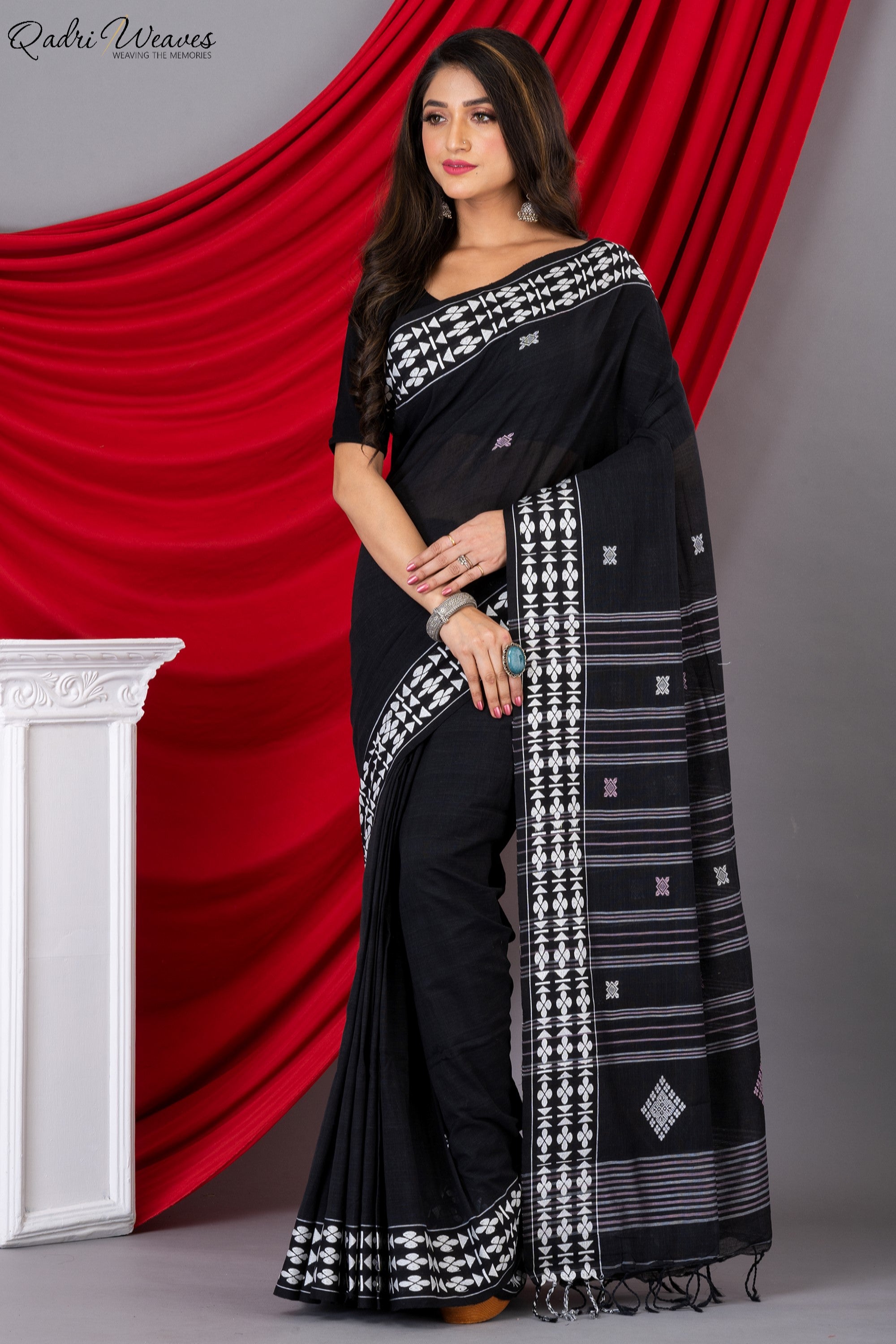 Premium Handloom Khadi Cotton Saree Black