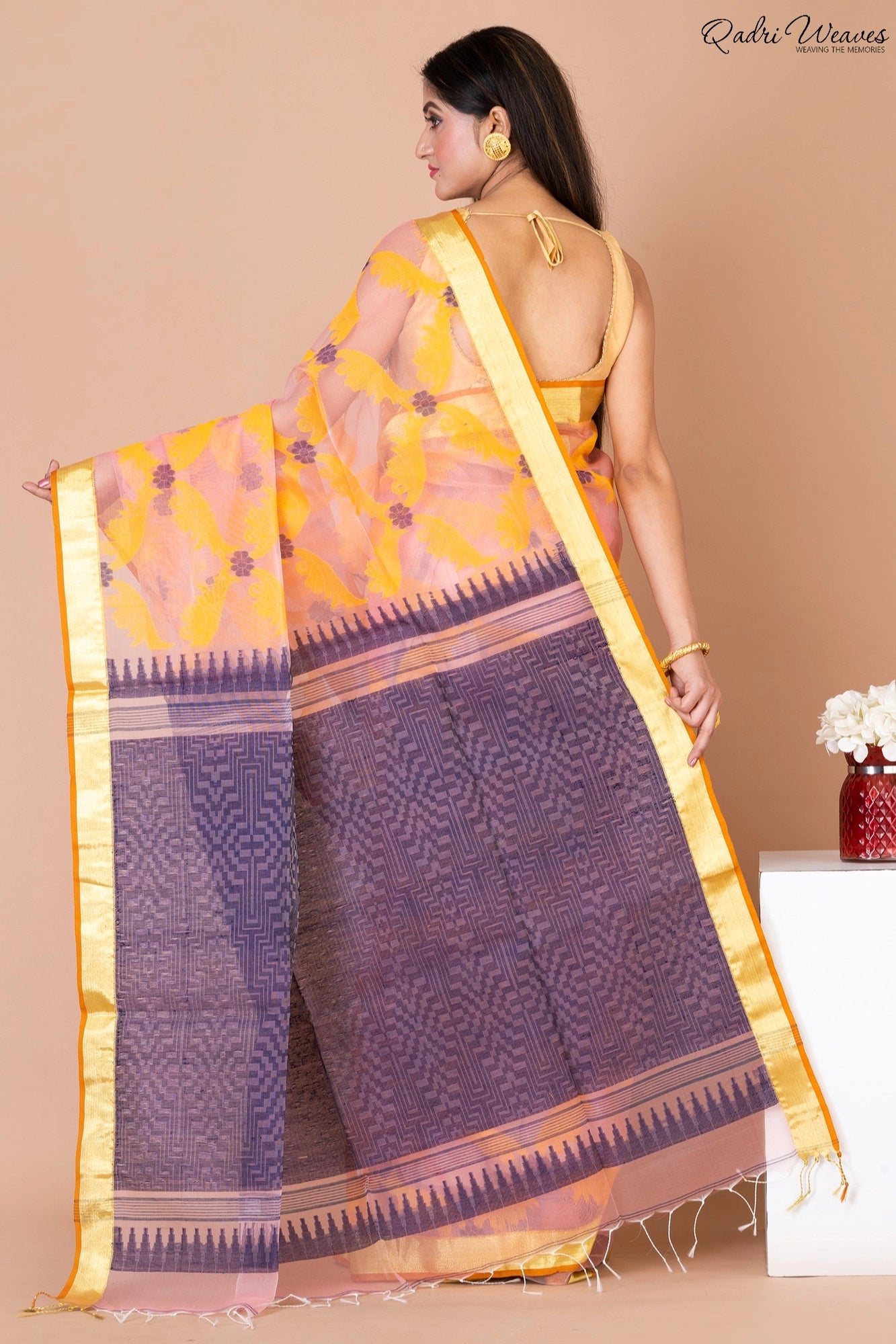 Handloom Yellow & Mulberry Kota Silk Saree