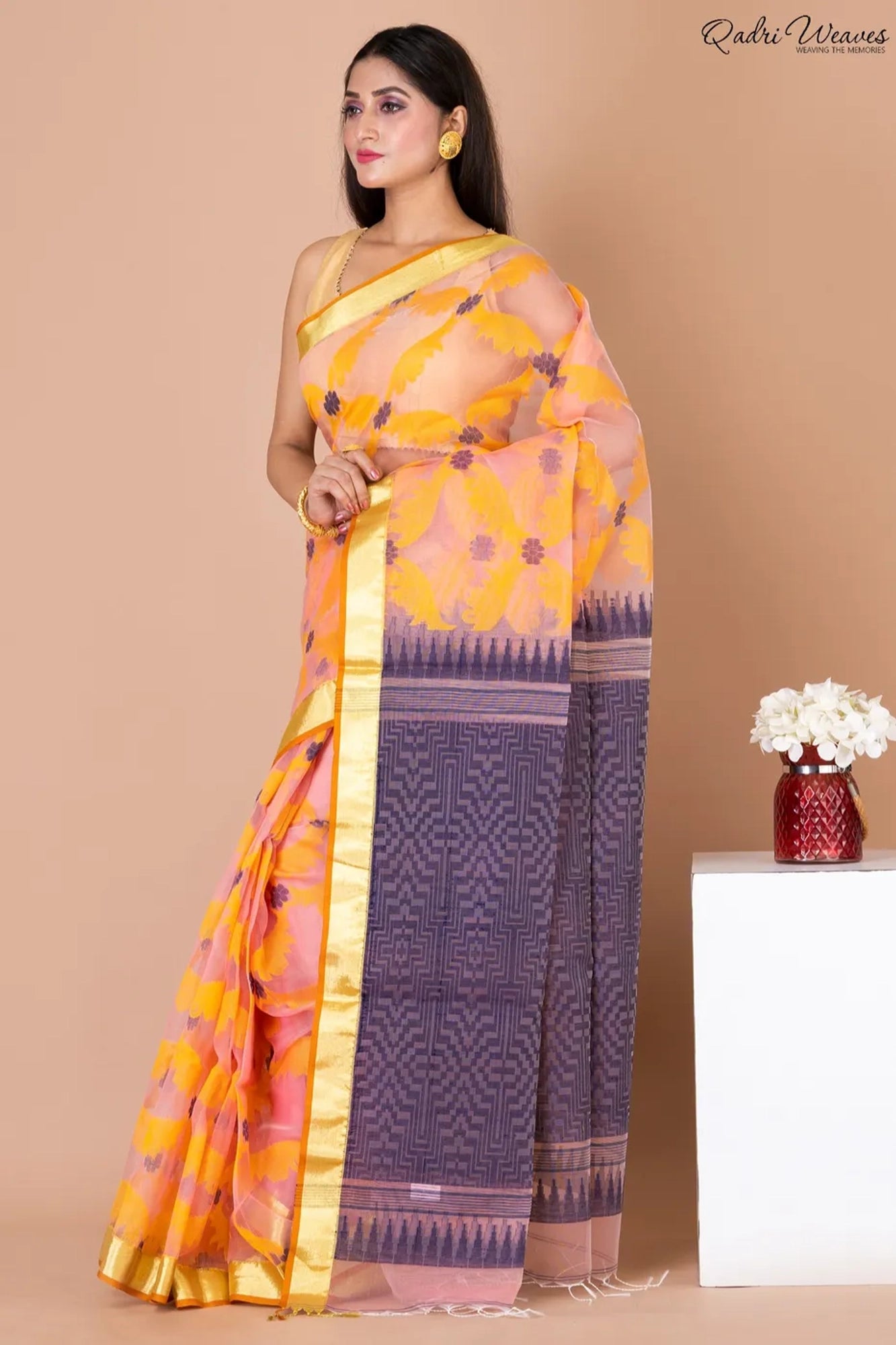 Handloom Yellow & Mulberry Kota Silk Saree