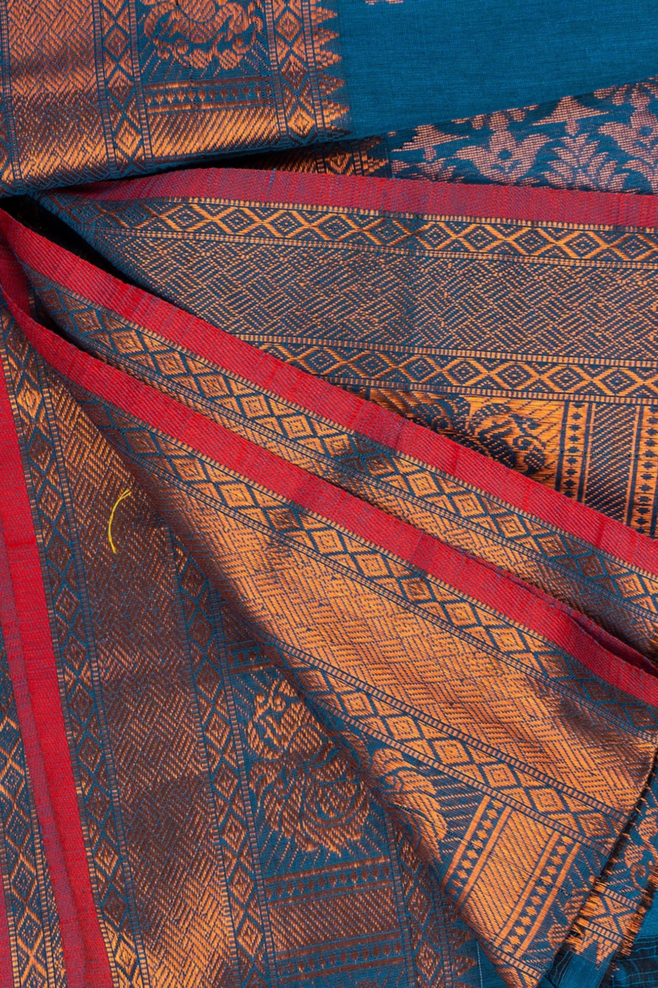 Handloom Blue Copper Banarasi Cotton Zari Work Saree