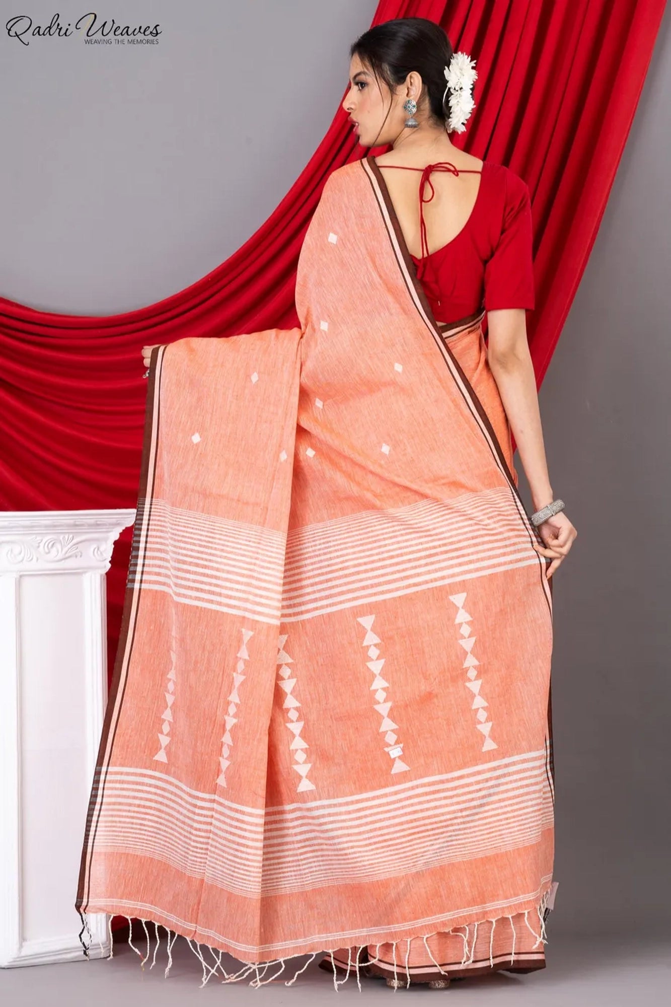 Handloom Orange Pink Premium Khadi Cotton Saree