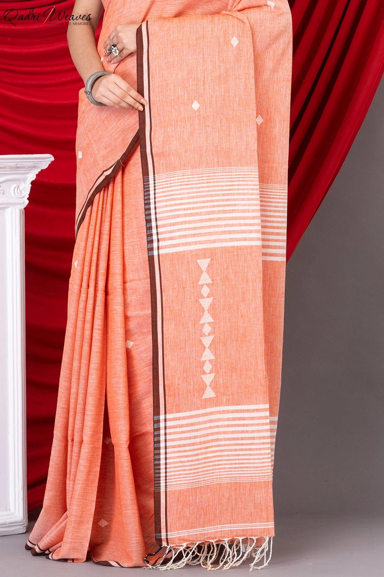 Handloom Orange Pink Premium Khadi Cotton Saree