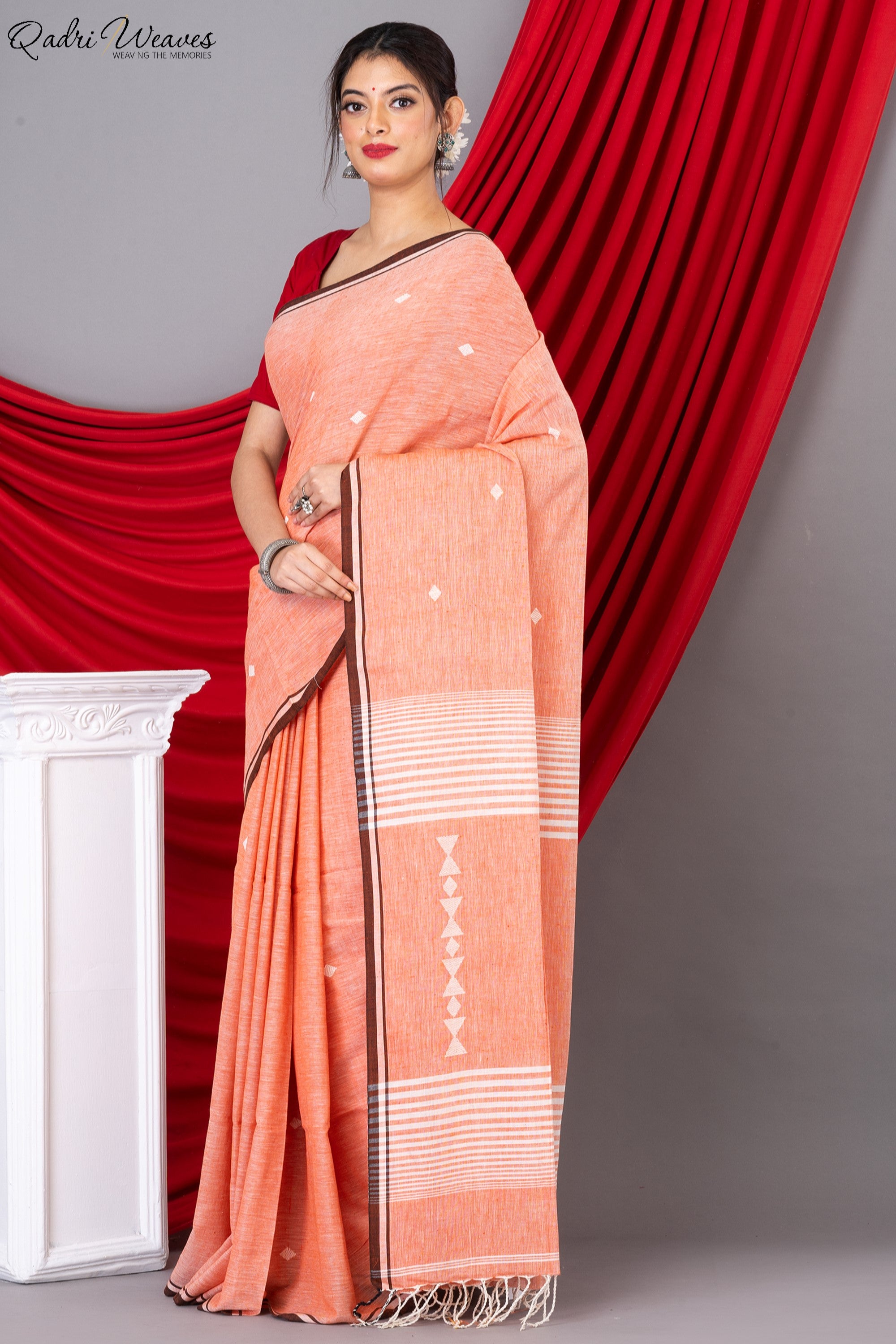 Handloom Orange Pink Premium Khadi Cotton Saree