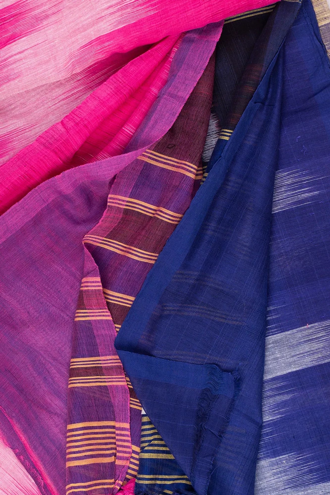 Handloom Pink & Blue Pure Cotton Ikat Saree