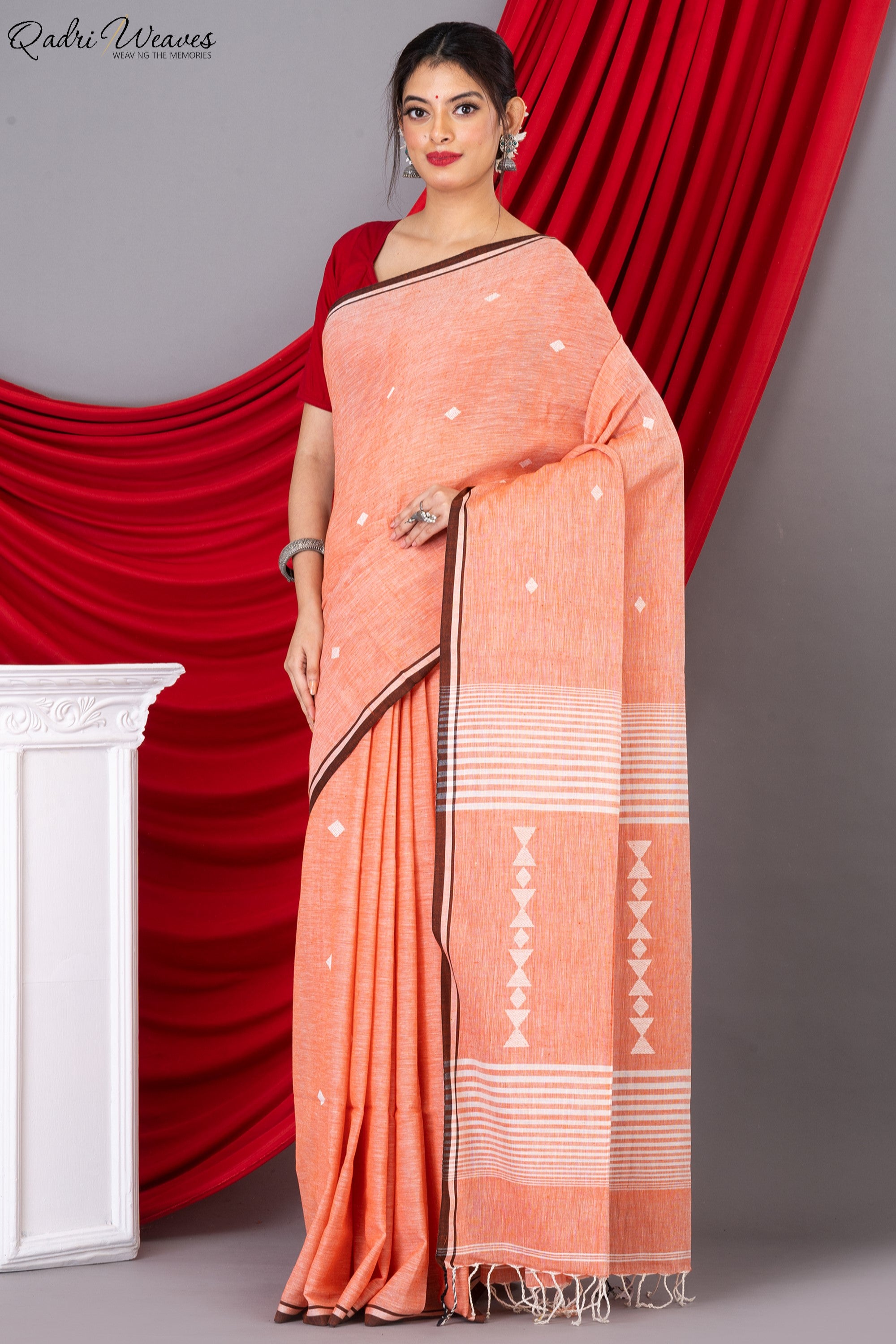 Handloom Orange Pink Premium Khadi Cotton Saree