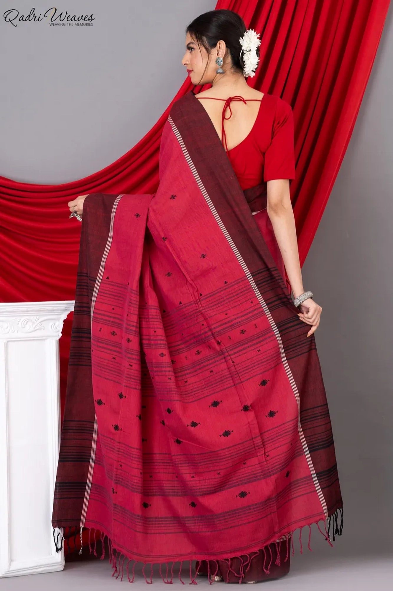 Handloom Red Khadi Cotton Tangail Saree