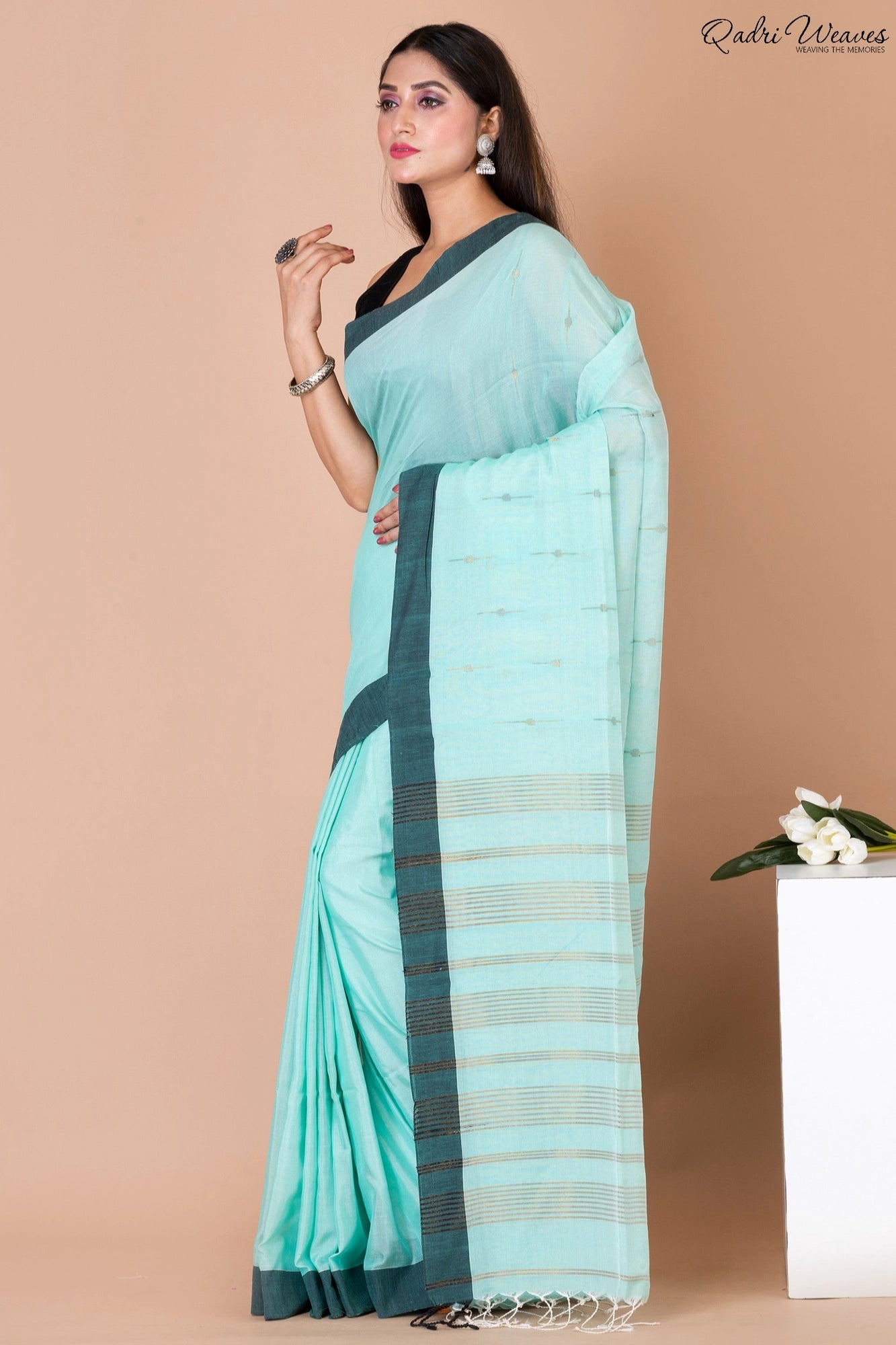 Handloom Aquamarine Khadi Silk Saree