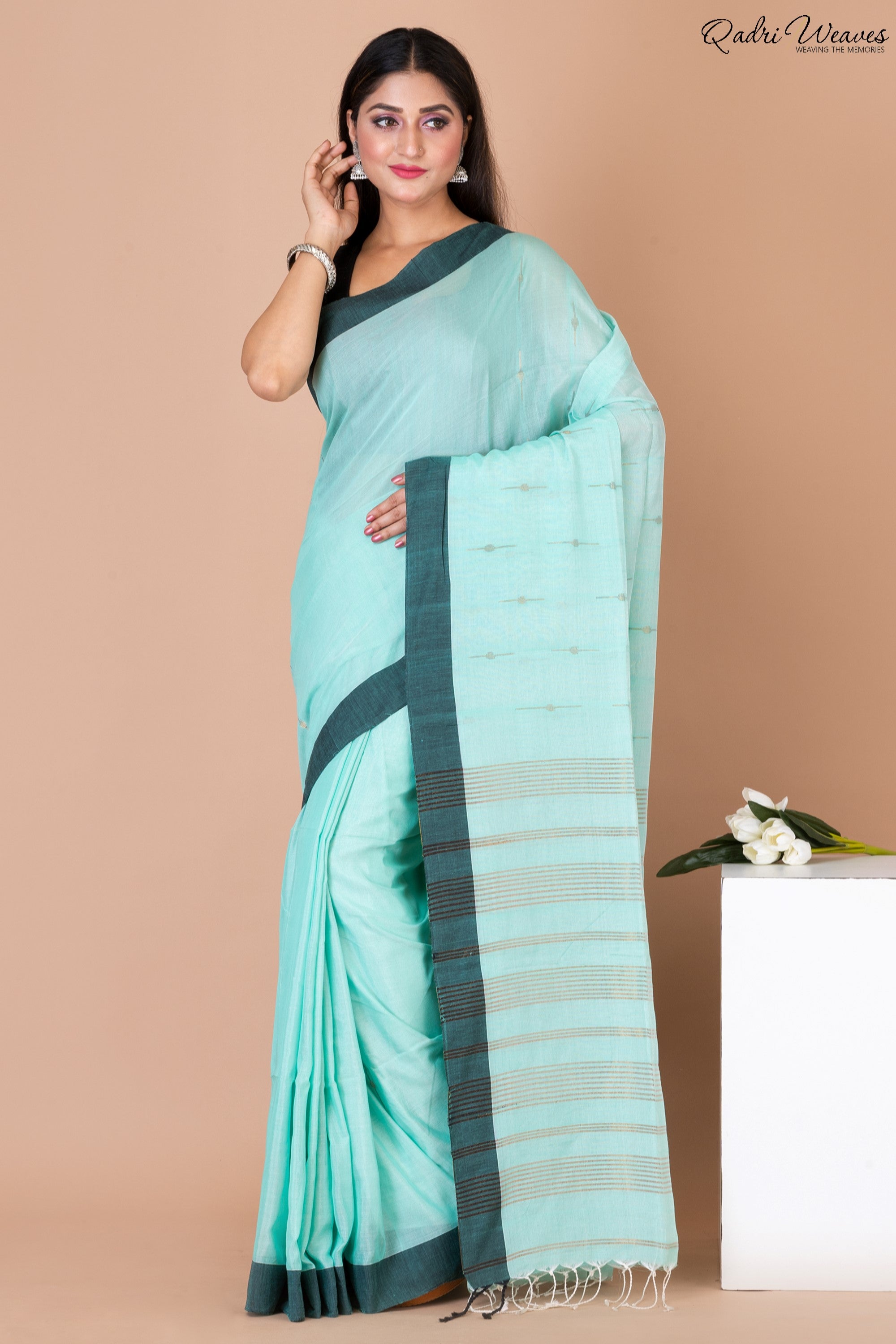 Handloom Aquamarine Khadi Silk Saree