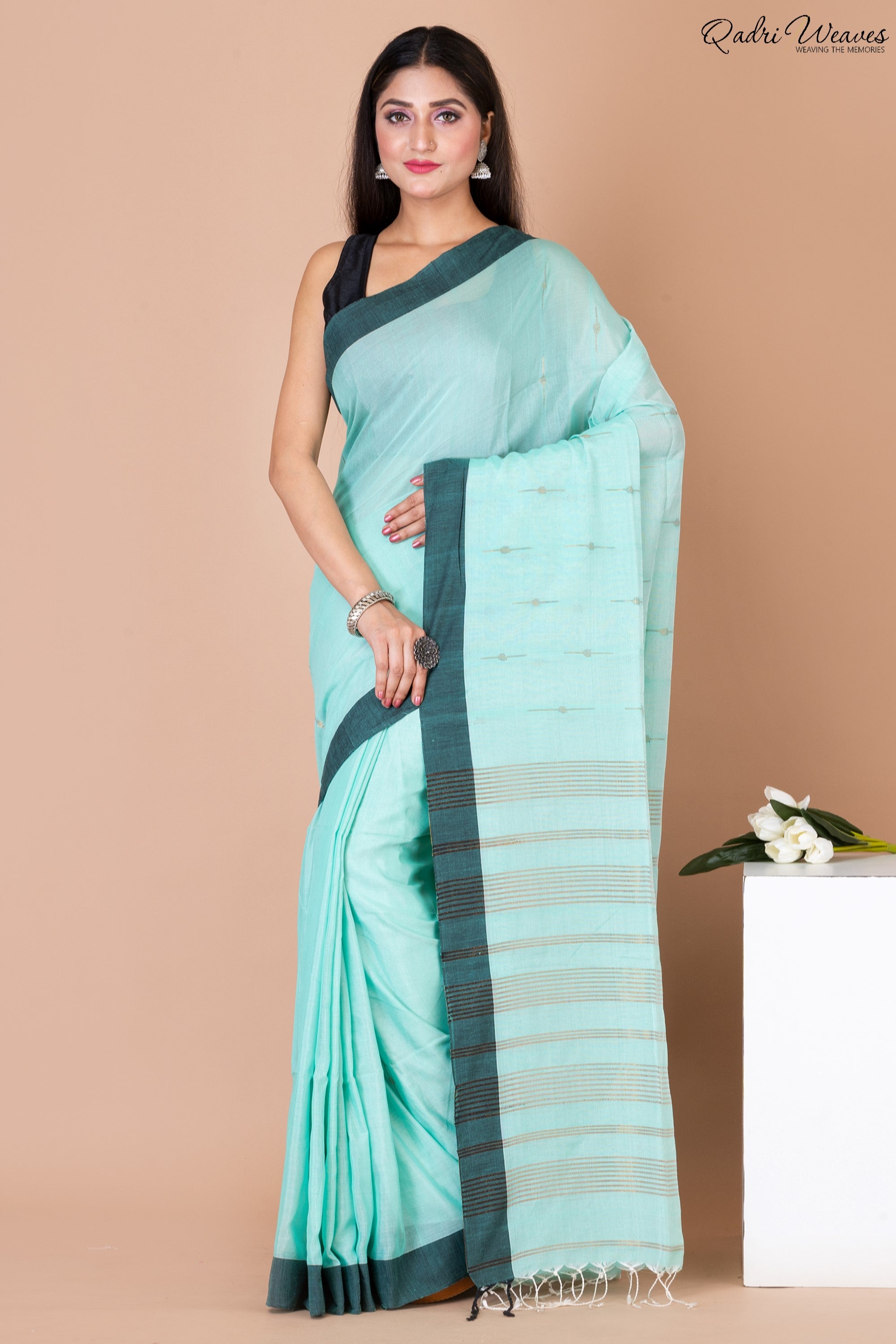 Handloom Aquamarine Khadi Silk Saree