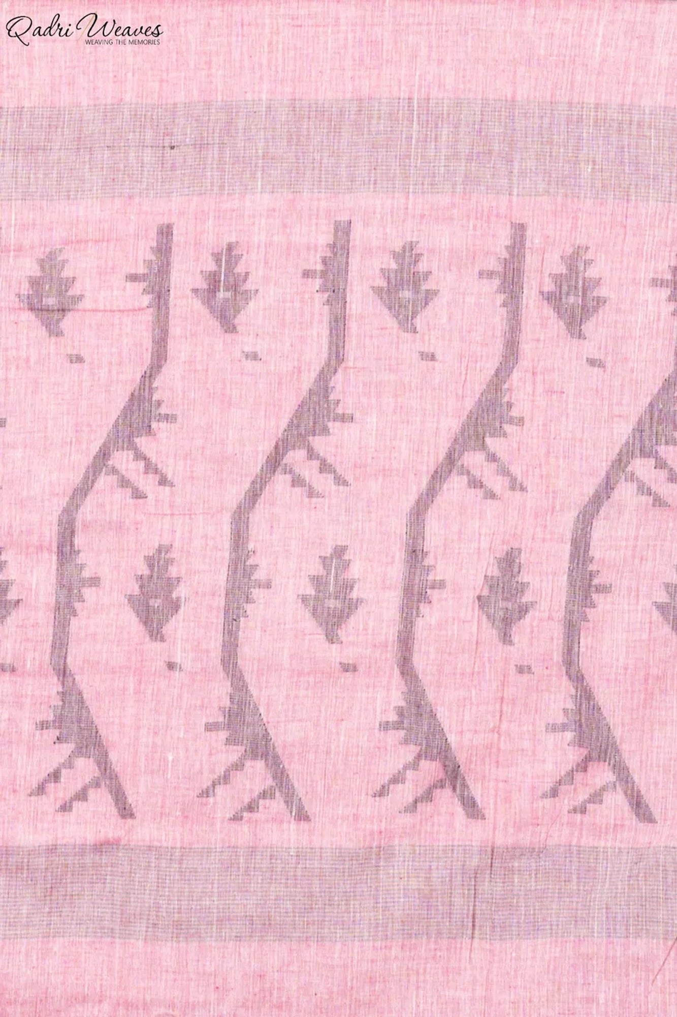 Handloom Rose Pink Pure Khadi Jamdani Saree